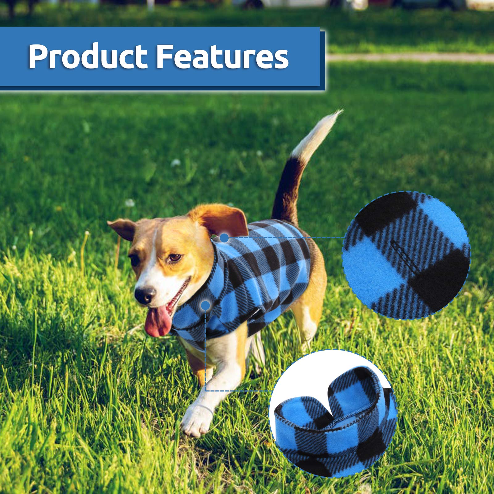 Asenku Plaid Shirt & Sweater Reversible Dog Vest - Pet Apparel For Small To Large Dogs, Blue, Xxs