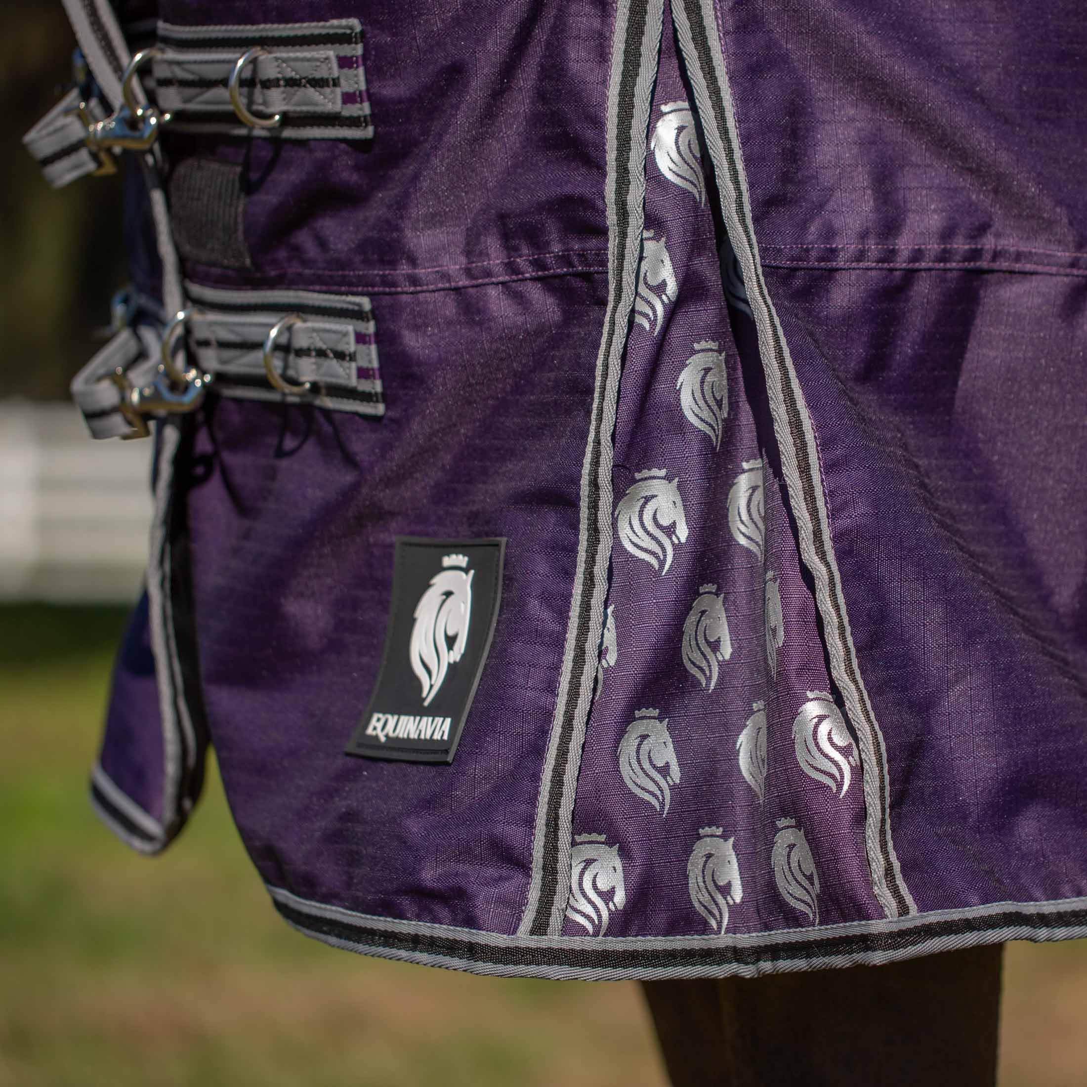 Equinavia Norse No Fill Horse Rain Blanket (0G) | Waterproof Lightweight Turnout Sheet - Black - 66 In - Grape Purple - 69 In