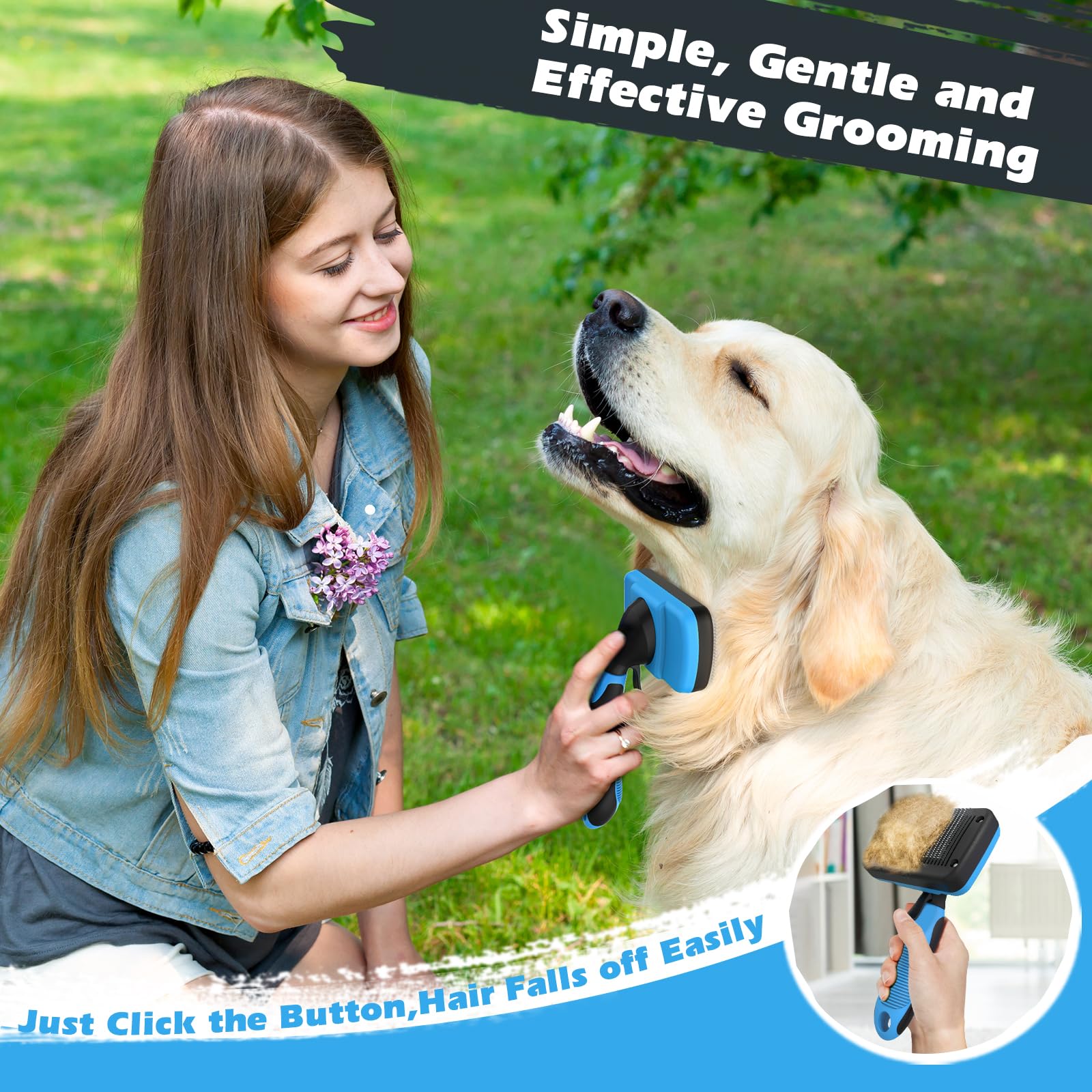 Augwind 3Pcs Dog Brush I Dog Brush For Shedding I Deshedding Dog Brush I Dog Bath Brush I Slicker Brush For Dogs I Dog Comb I Premium Pet Supplies (Blue Black)