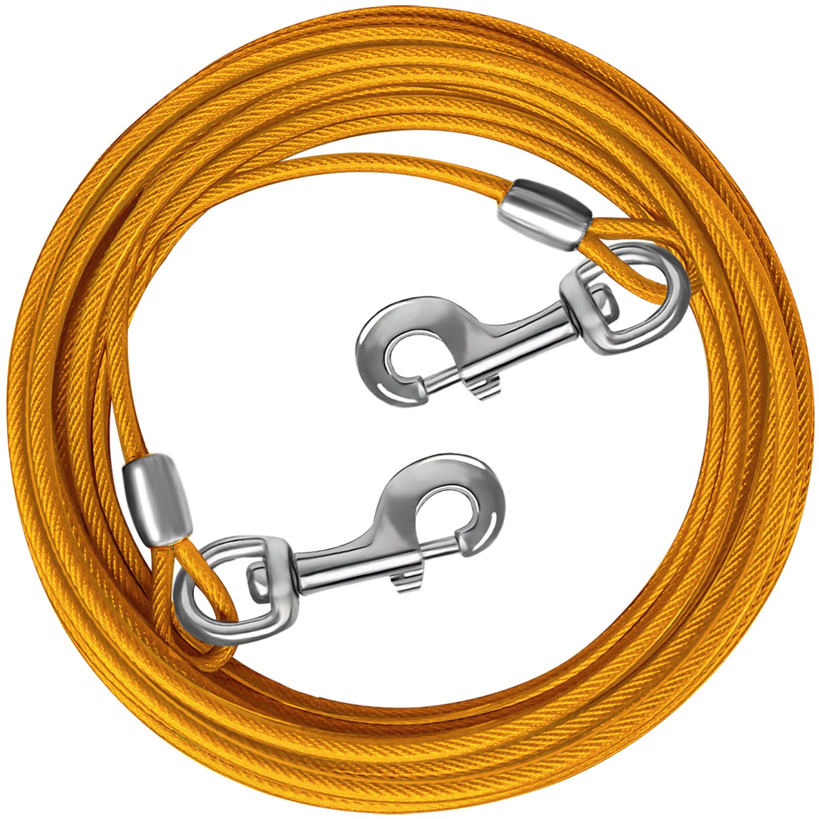Haiyuan Dog Tie Out Cable 10/15/20/25/30 Ft Runner For Yard Steel Wire Cable With Durable Superior Clips Yellow Chains For Outsi
