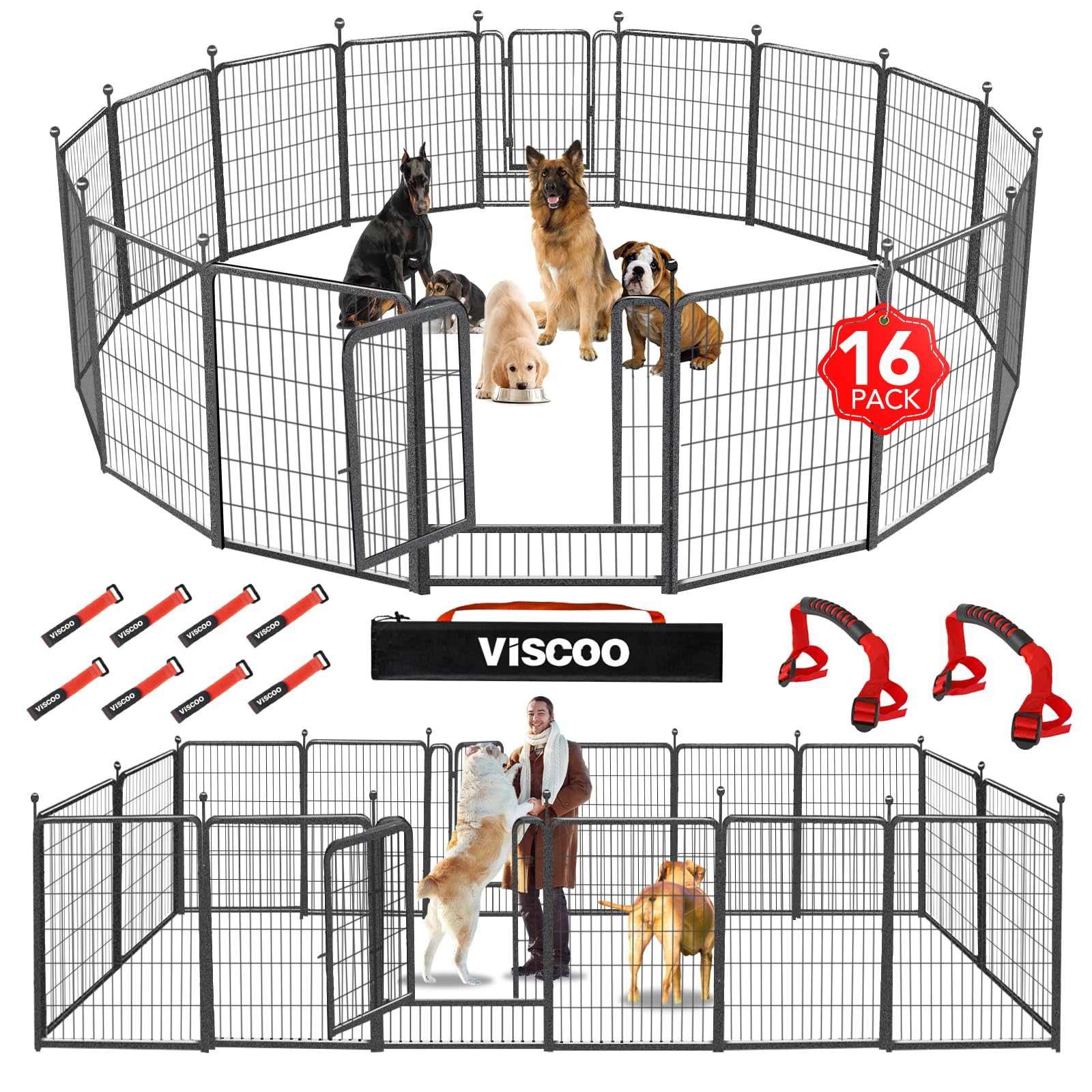 Viscoo Dog Playpen Outdoor, 16 Panels 40'' High Metal Dog Fence With Gate, Pet Fence For Large/Small Dogs, Portable Dog Fence Fo