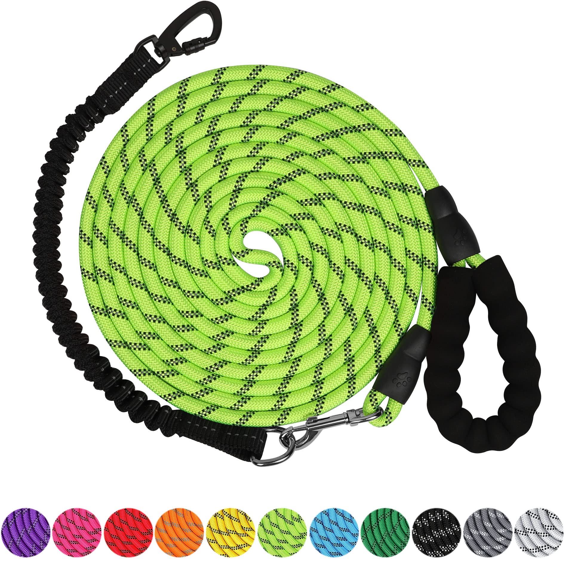 Dog Leash - 5Ft 10Ft 15Ft 20Ft 30Ft 50Ft 100Ft Heavy Duty Leash With Swivel Lockable Hook And ,Reflective Threads Bungee Dog Leash For Walking,Hunting,Camping Yard For Small Medium Large Dog