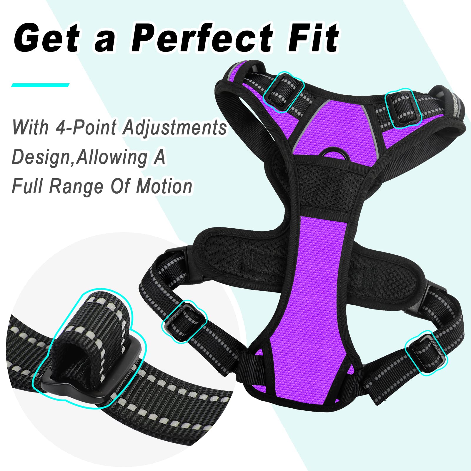 Barkbay No Pull Dog Harness Large Step In Reflective Dog Harness With Front Clip And Easy Control Handle For Walking Training Running(Purple,S)