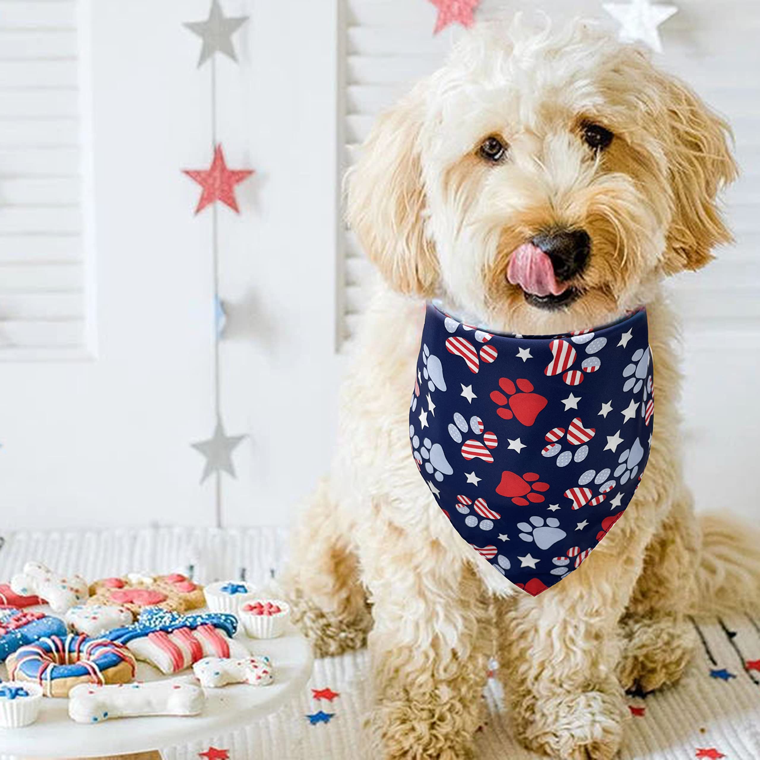 4Th Of July Dog Bandana, American Patriotic Cat Bandana For Large Medium Small Pets Puppies (Large)