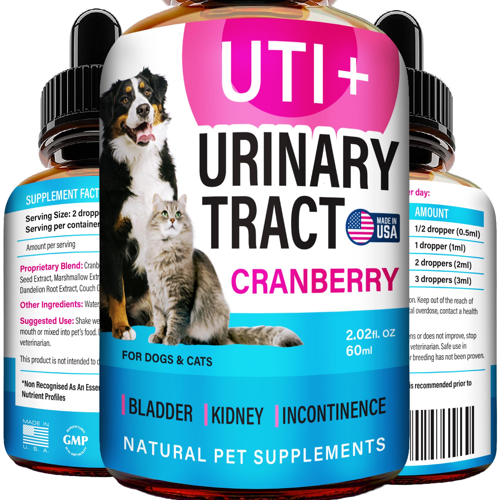 Cat & Dog UTI Treatment - UTI Medicine & Urinary Tract Infection Treatment for Pets - Kidney Support - Bladder Control for Dogs 