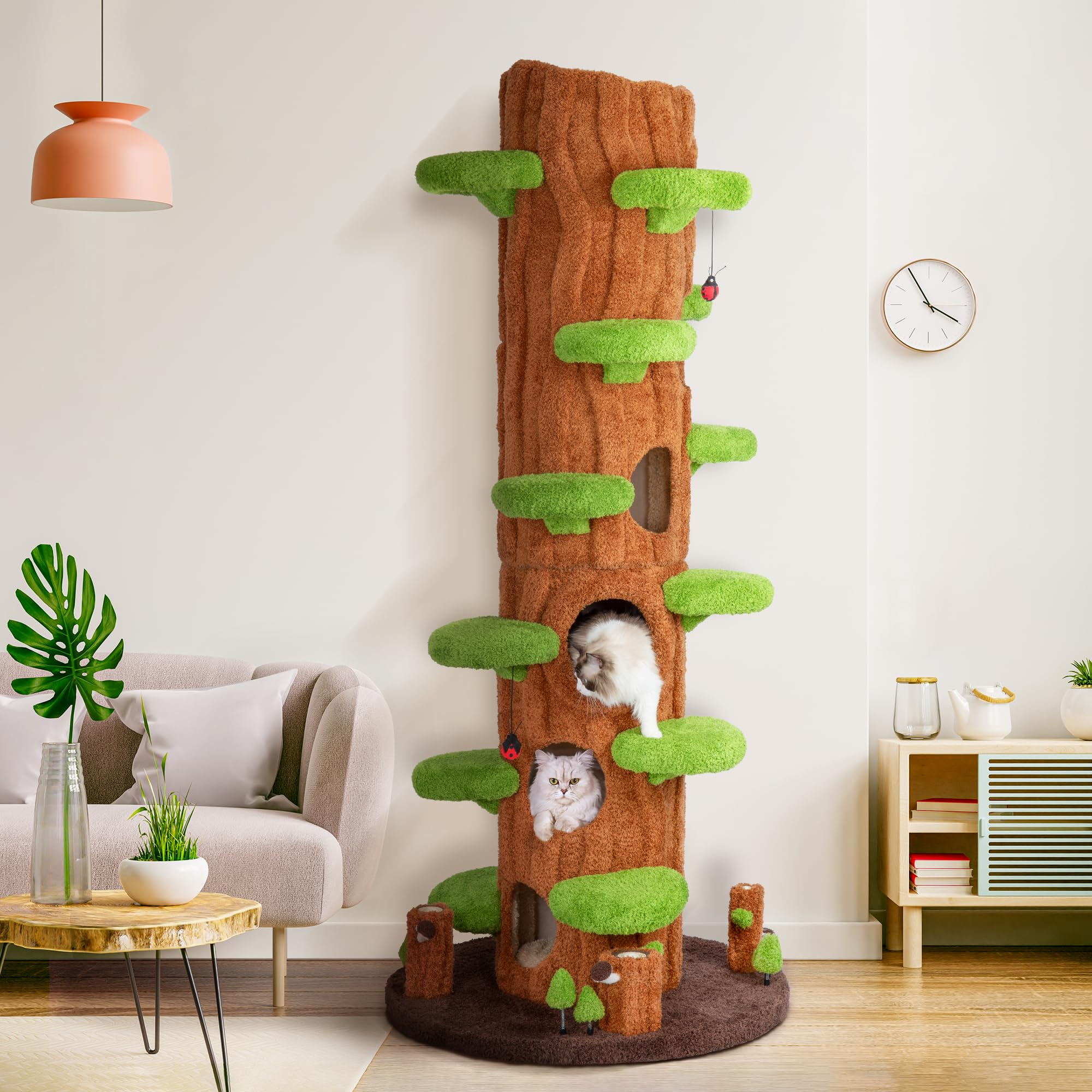 Kamaboko 90.5 Inch Luxury Cat Tree With Scratching Post, Tall Cat Tree Tower With Sisal Scratching Pad, Multiple Jumping Platfor