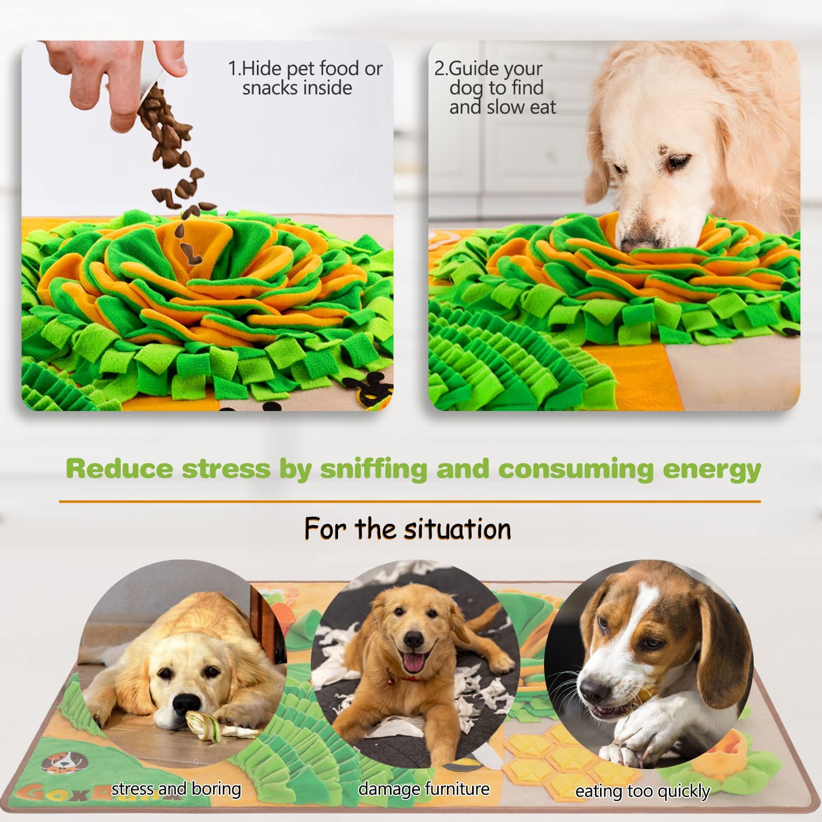 Goxrunx Snuffle Mat For Dogs - 40' X 27' Large Dog Feeding Mat With Nosework & Stress Relief For Natural Foraging (Orange)