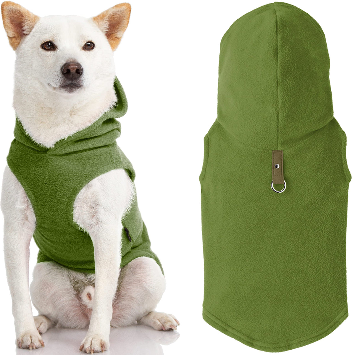 Gooby Fleece Vest Hoodie Dog Sweater - Green, Medium - Warm Pullover Dog Hoodie With O-Ring Leash - Winter Hooded Small Dog Sweater - Dog Clothes For Small Dogs Boy Or Girl, And Medium Dogs