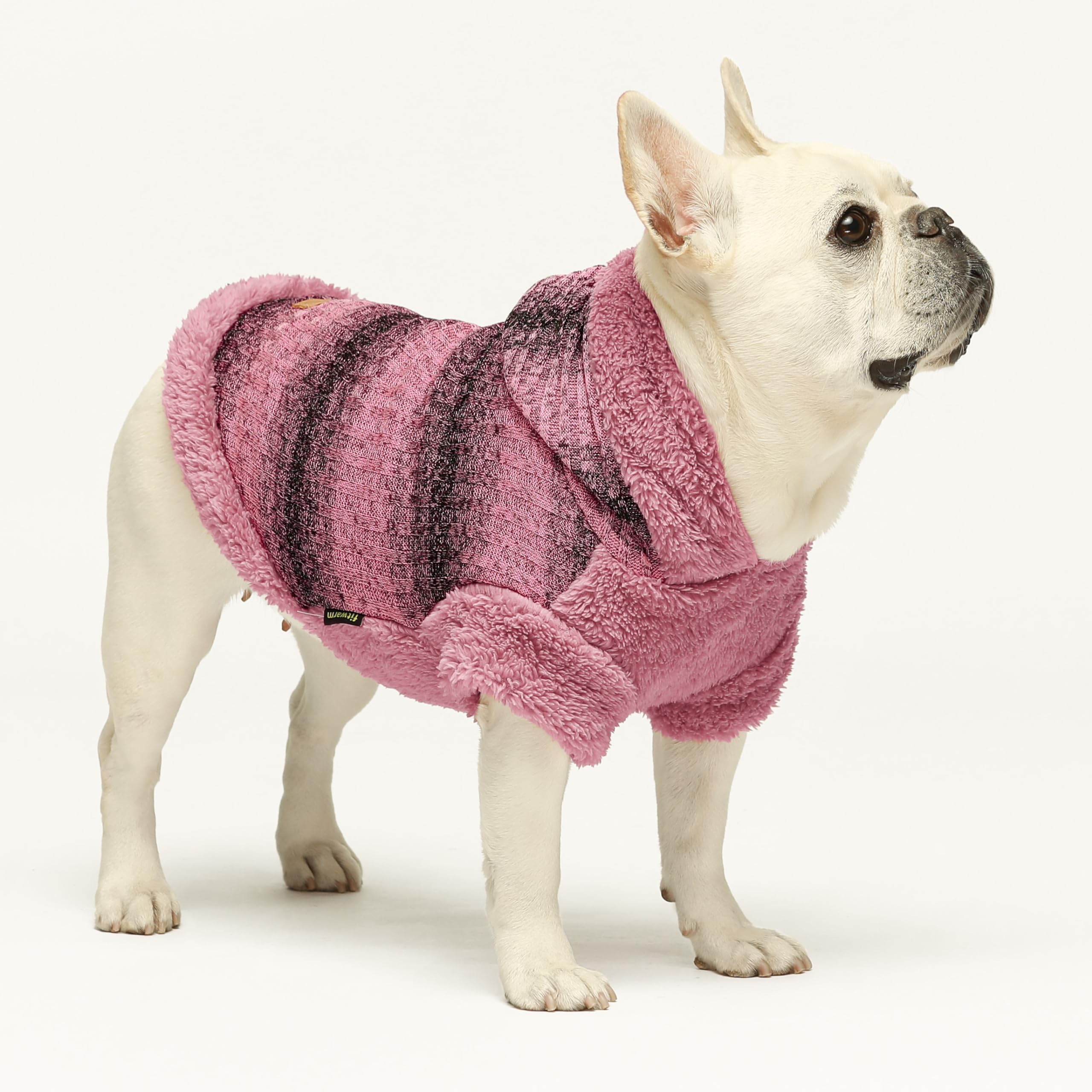 Fitwarm Fuzzy Dog Sweater, Knitted Winter Dog Clothes for Small Dogs Girl, Pet Fluffy Hooded Outfit, Heather Pink, Black, XL
