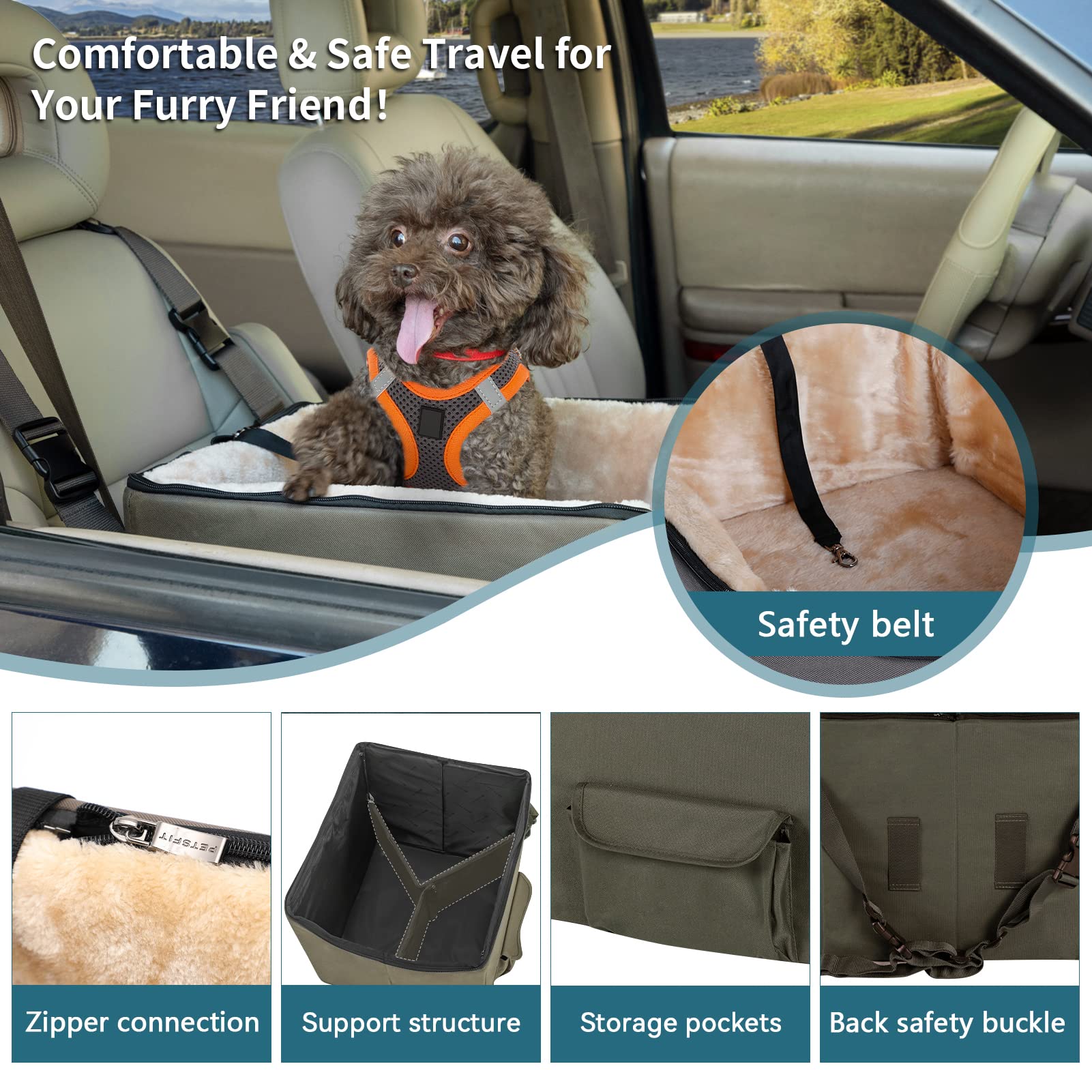 Petsfit Dog Booster Car Seat For Small Dogs, Dog Car Seat With Safety Leash, Suitable For Cars, Trucks, And Suvs (Small, Brown)