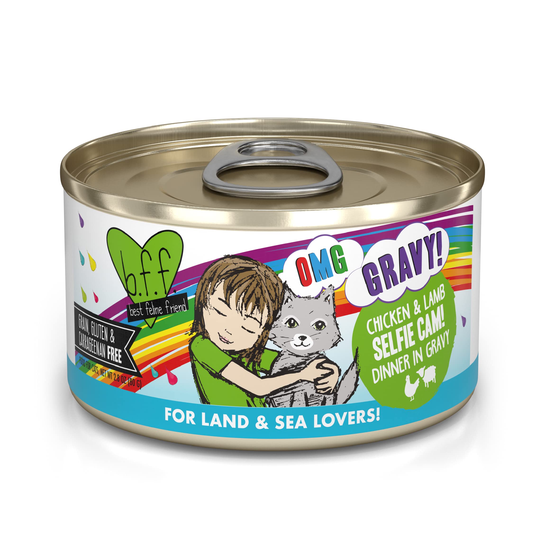 Weruva B.F.F. OMG - Best Feline Friend Oh My Gravy!, Selfie Cam! with Chicken & Lamb in Gravy Cat Food, 2.8oz Can (Pack of 12)