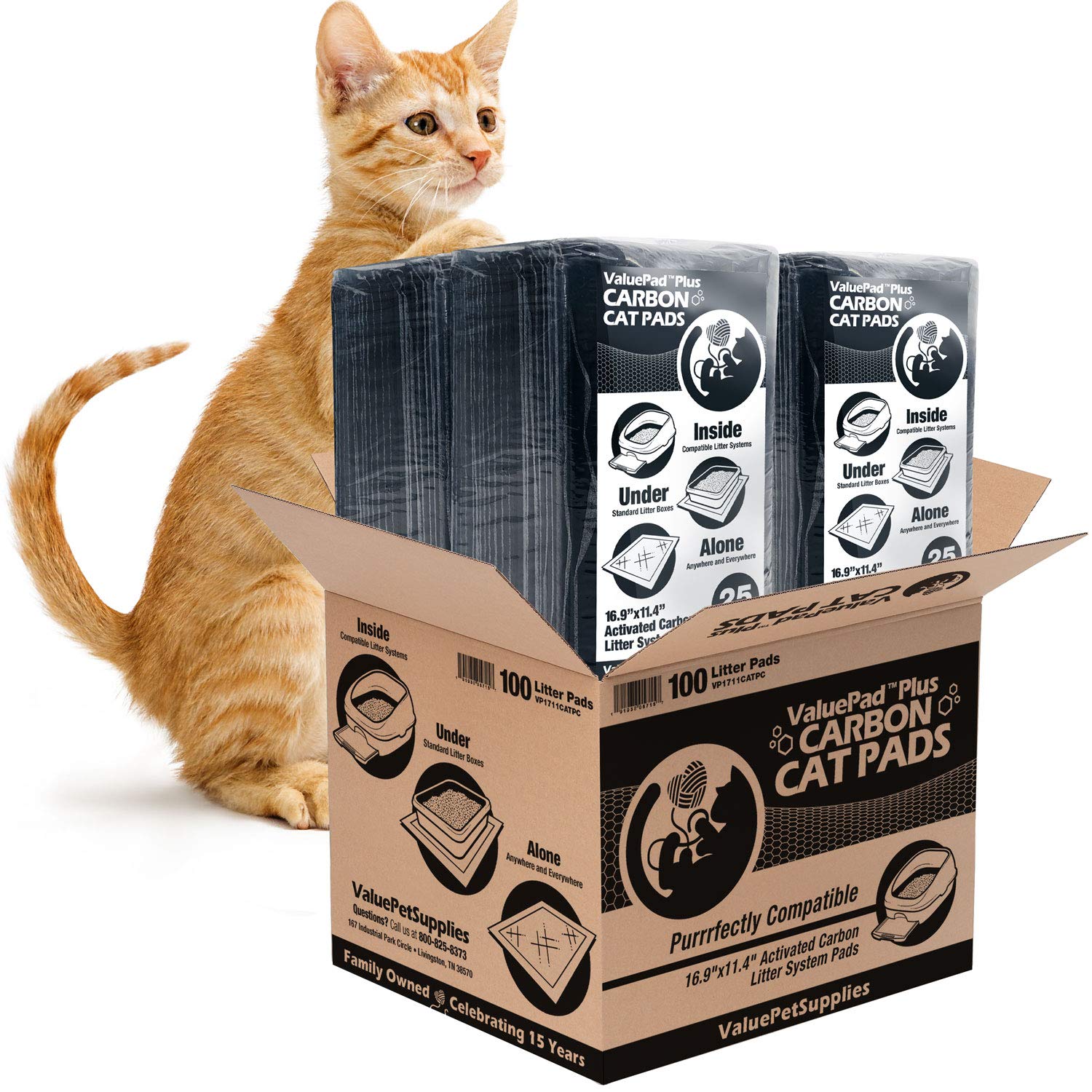 ValuePad Plus Cat Litter Pads, 16.9x11.4 Inch, Carbon, 100 Count - Breeze Compatible Refills - Quick-Dry, Super Absorbent Gel Ca