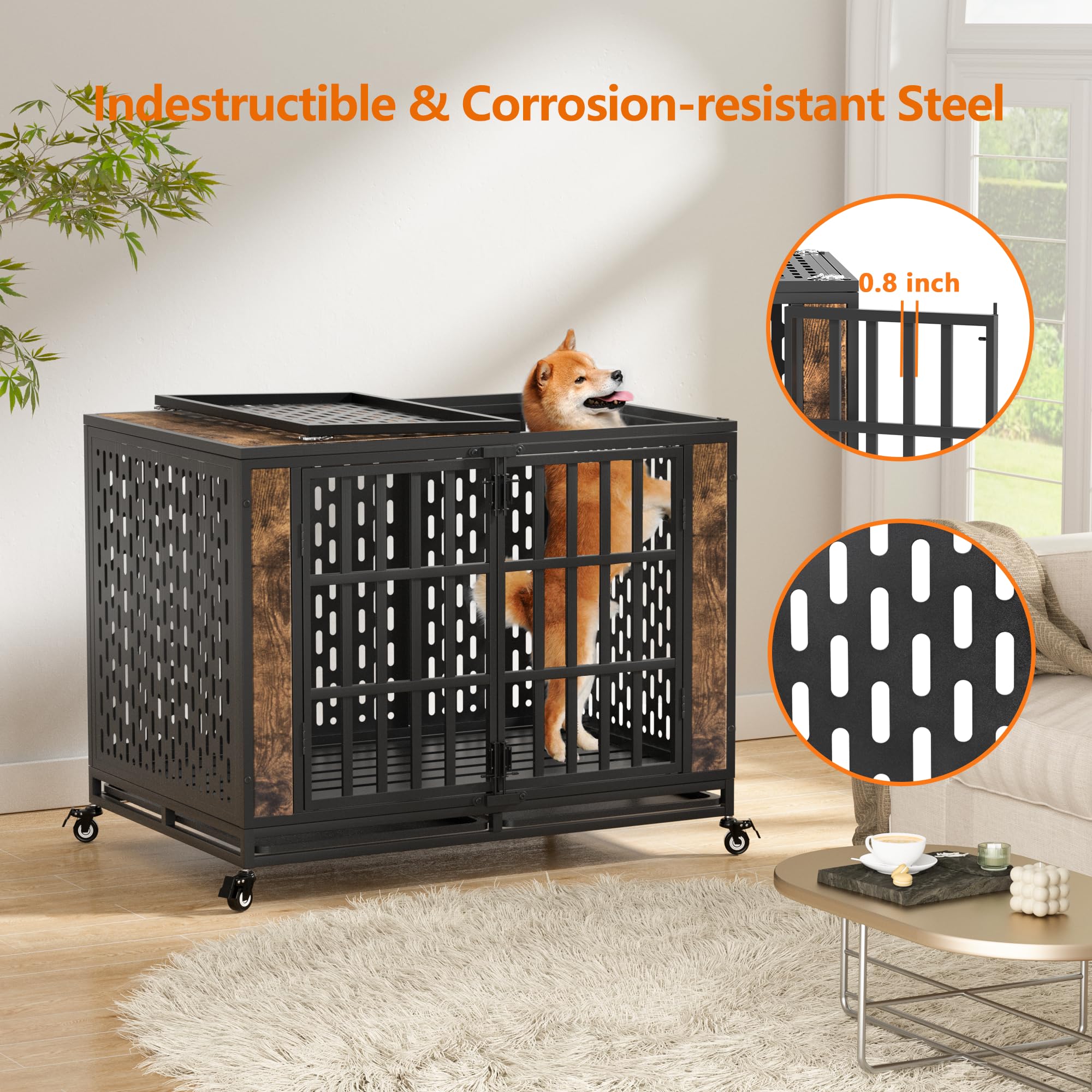 Huddycove 42Inch Heavy Duty Dog Crate, Escape Proof Large Medium Kennel For High Anxiety Dogs, Indestructible Pet Cage Indoor, R
