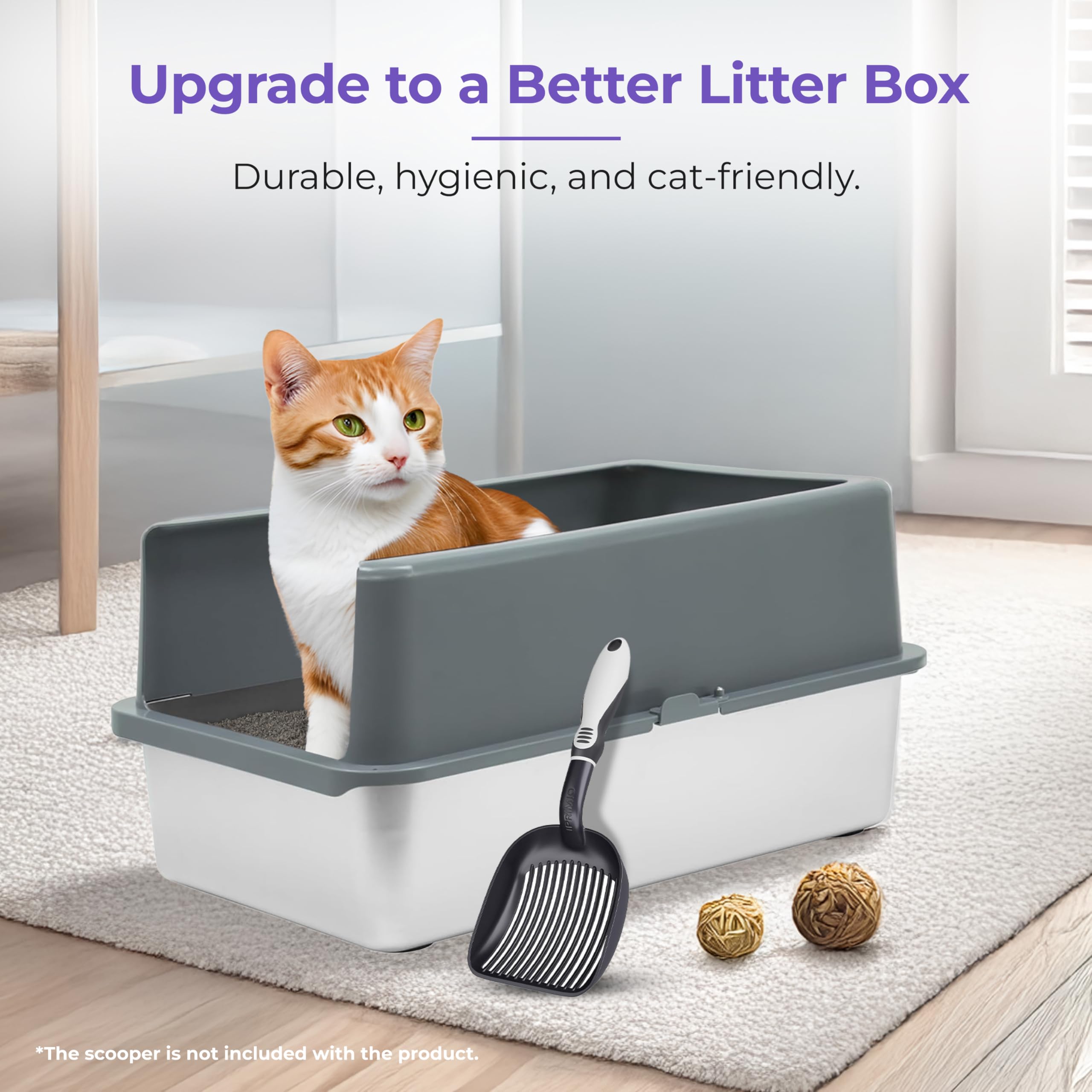 Iprimio Xl Cat Litter Box Enclosure - Stainless Steel Large For Boxes Big Cats - Never Absorbs Odor - Xl Cat Litter Box Enclosure With Teflon Coating - Litter Box Enclosure Only - Easy To Clean