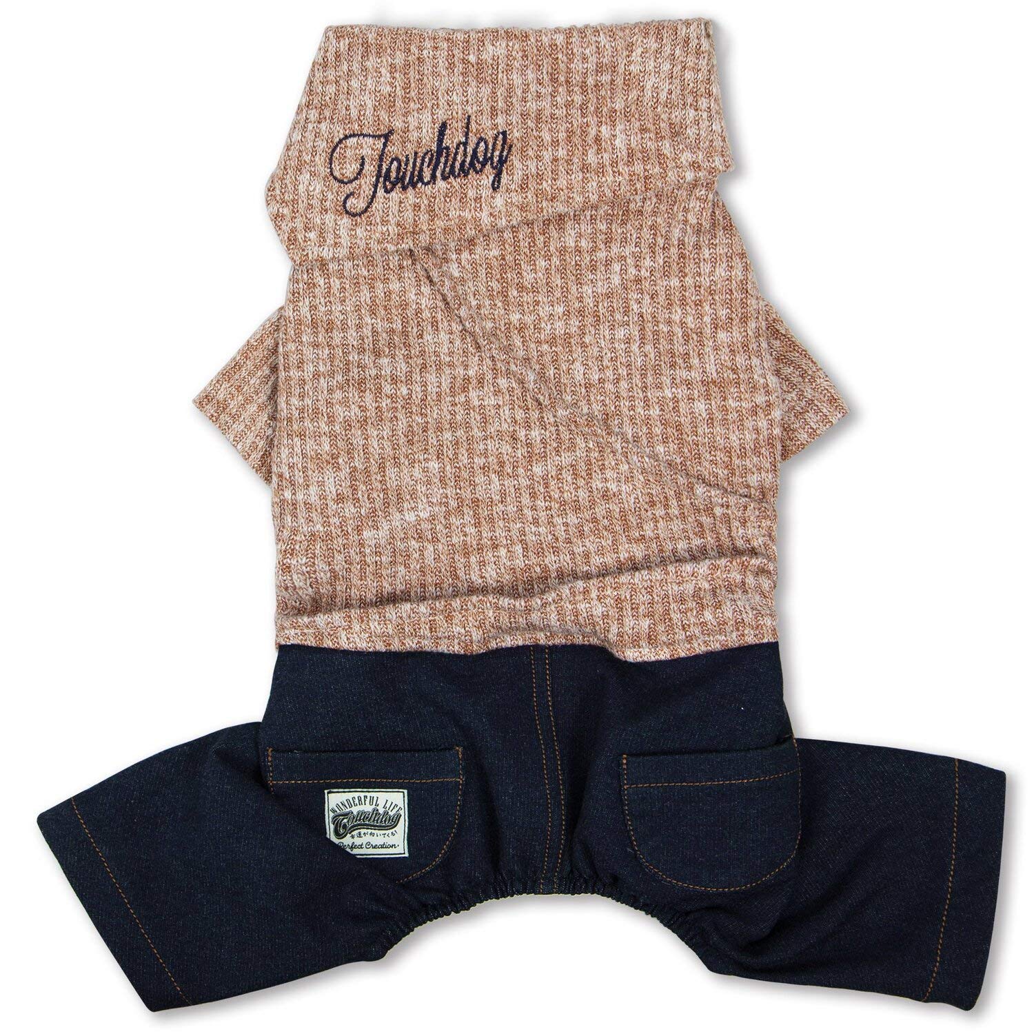 Touchdog Vogue Neck-Wrap Sweater and Denim Pant Outfit, Small, Peach