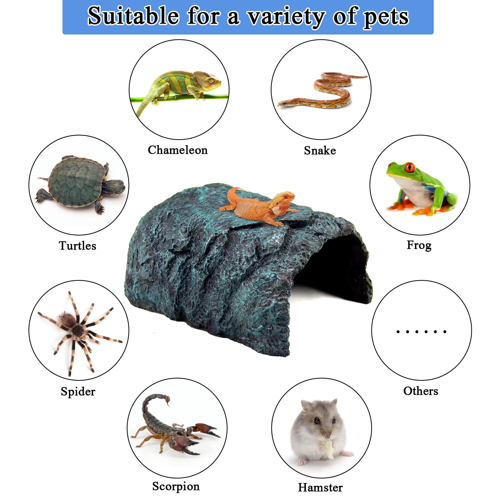 Reptile Rock Hide Cave Natural Hideout For Reptiles/Small Lizards/Turtles/Fish/Amphibians/Bearded Dragon Tank Accessories