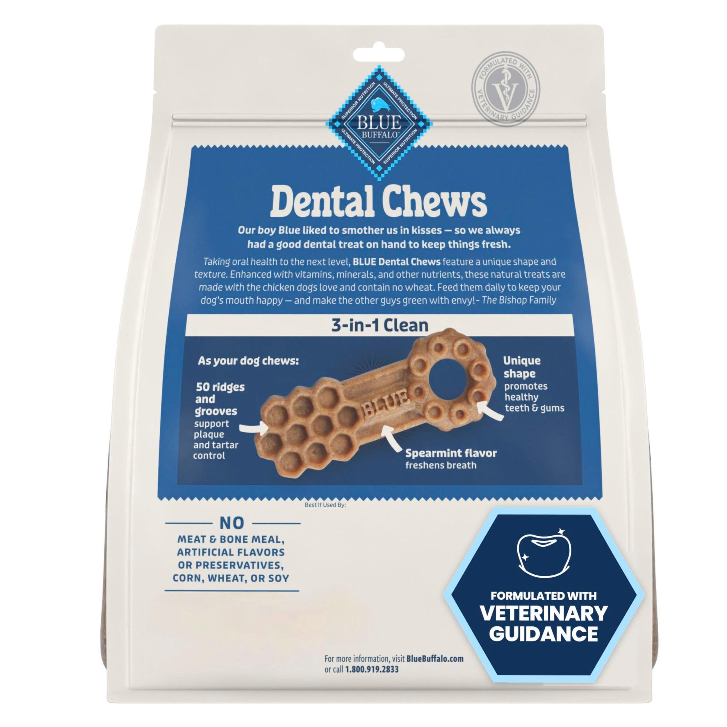 Blue Buffalo Dental Chews Large Natural Dog Treats, Chicken & Spearmint 22-oz Bag (14 Count)