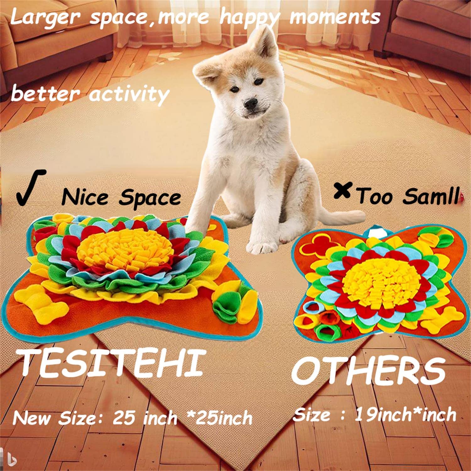 Tesitehi Snuffle Mat For Dogs, 25''X 25'' Activity Feeding Mat For Small And Medium Pets, Interactive Feed Game For Boredom, Slo