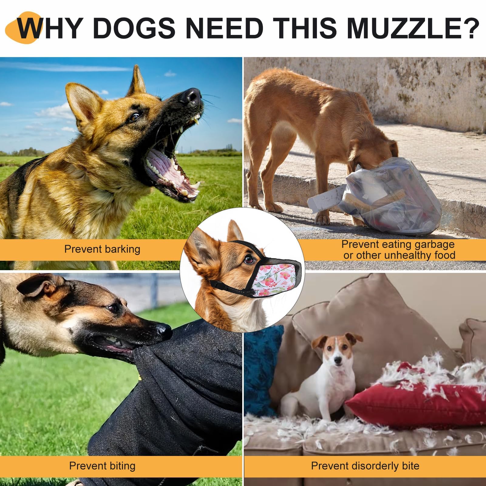 K9Meme Dog Muzzle, Soft Air Mesh Muzzle For Large Medium Small Dogs Anti Chewing, Breathable Reflective Adjustable Pet Muzzle To