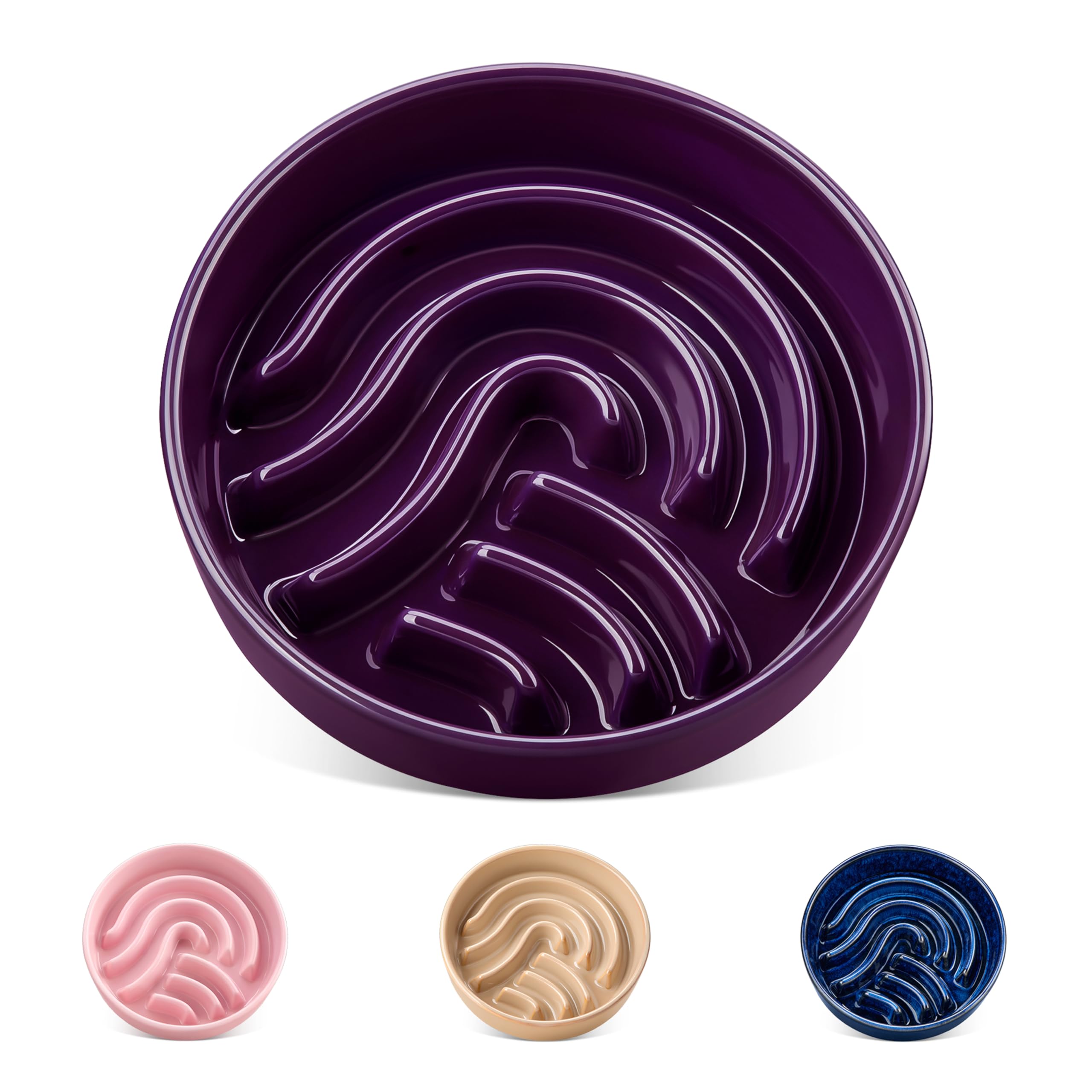 vancasso Slow Feeder Dog Bowl, 0.6 Cup Ceramic Slow Feeding Food Dish for Small Breed, Puzzle Dog Food Bowl for Fast Eater, Dark