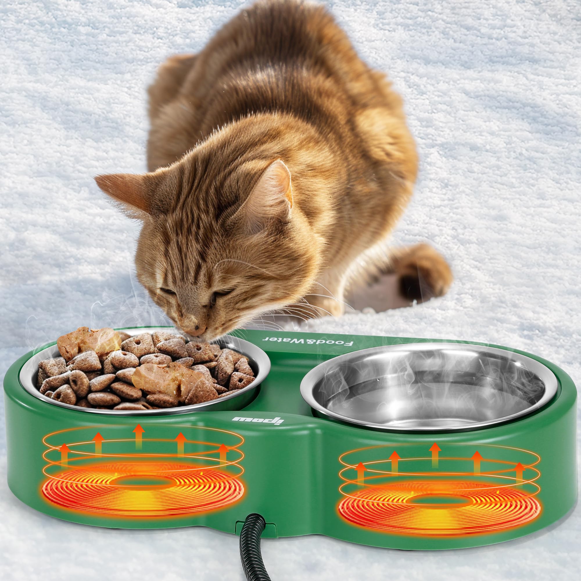 Ipow 54 Oz Heated Cat Bowl With Double Removable Stainless Steel Bowl, Outdoor Heated Water Bowl, Heated Pet Bowls Provide Feral