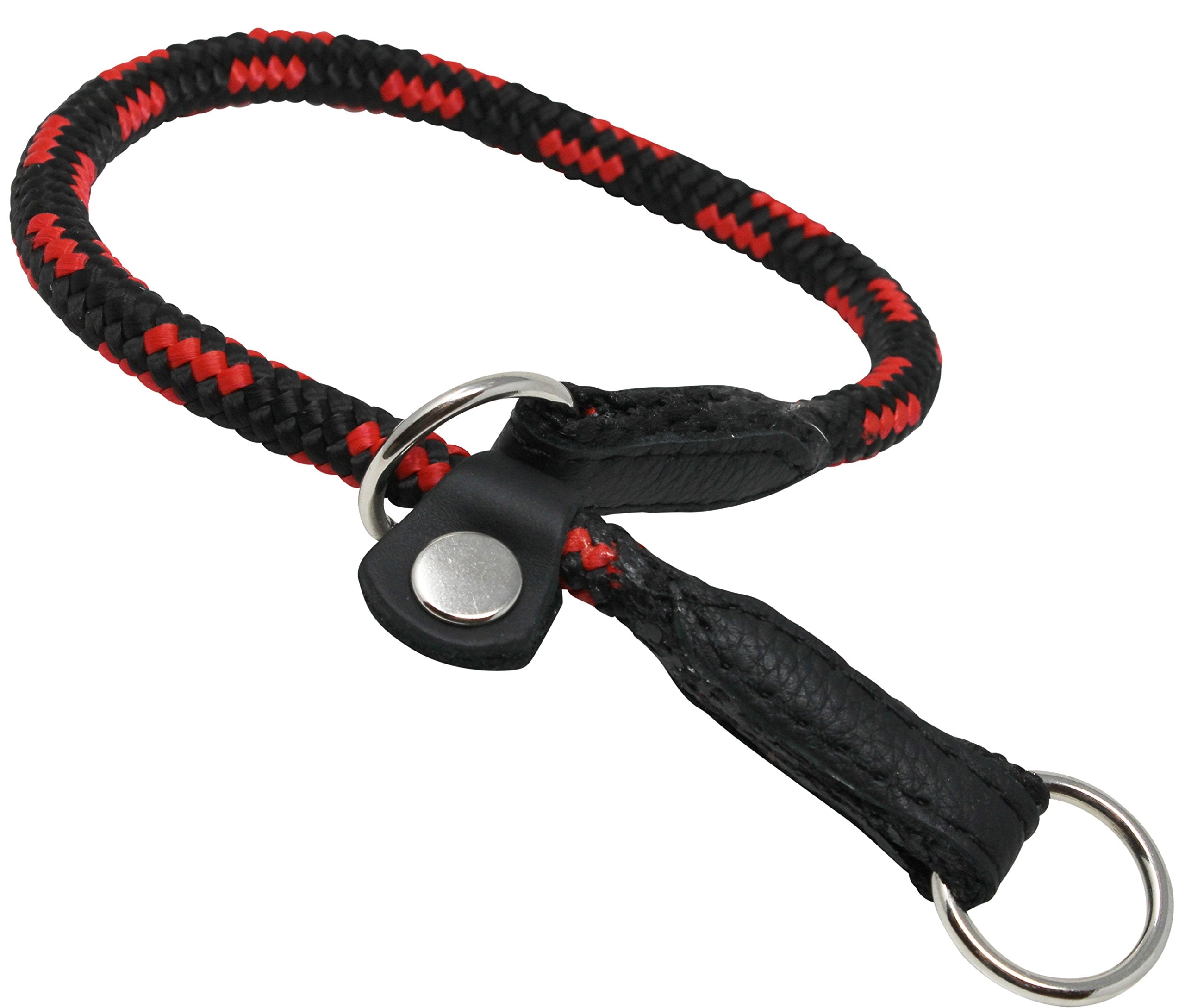 Dogs My Love Round Braided Rope Nylon Choke Dog Collar With Sliding Stopper (20' Long; 0.3' Diam (8Mm), Red/Black)