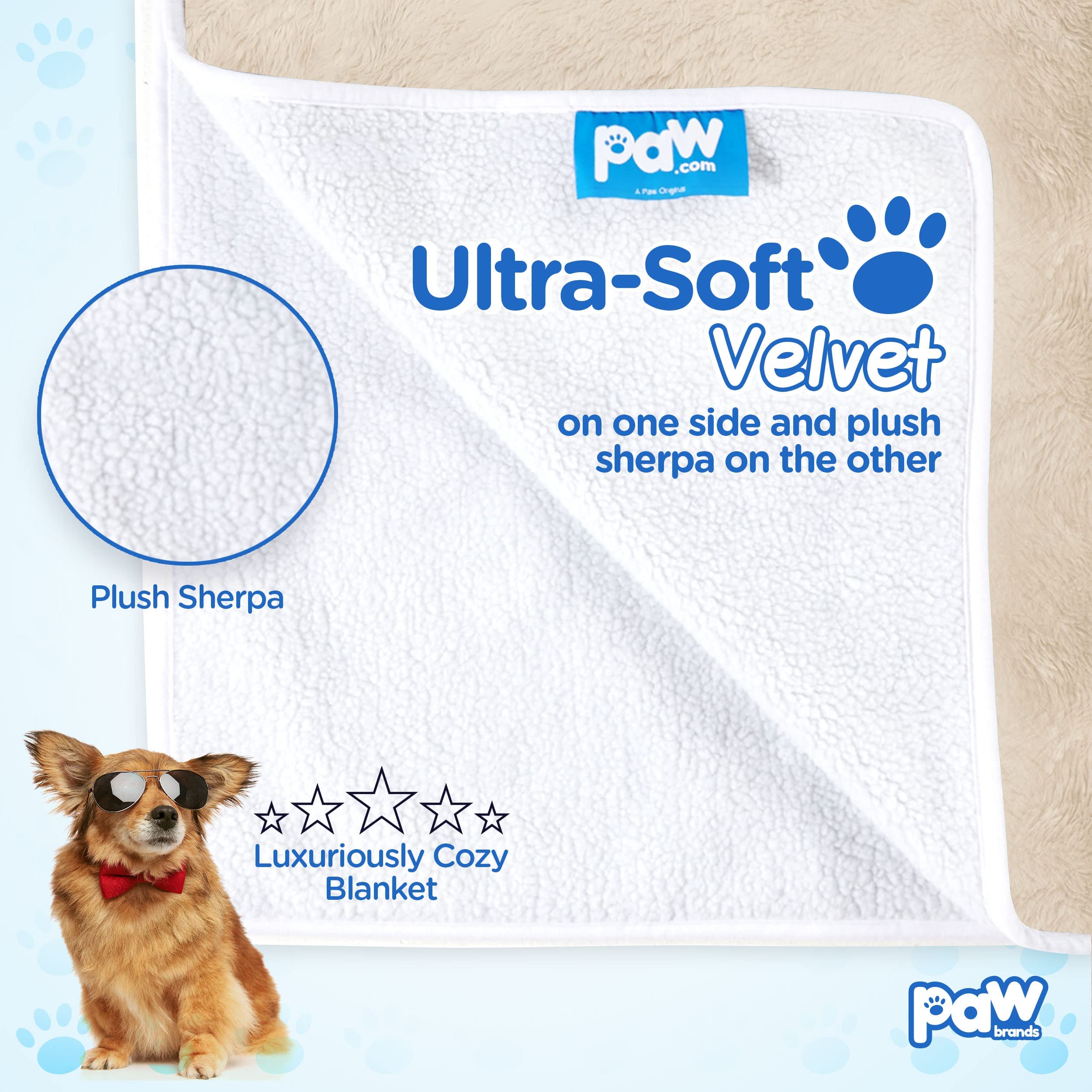 Paw Brands Waterproof Pet Blanket - Fancy Cool Comfort Throw Blanket - 60In X 50In Machine Washable Dog Blankets For Giant Dogs And Pets, Faux Fur And Ultra-Soft Microsuede, Throw Blanket For Couch