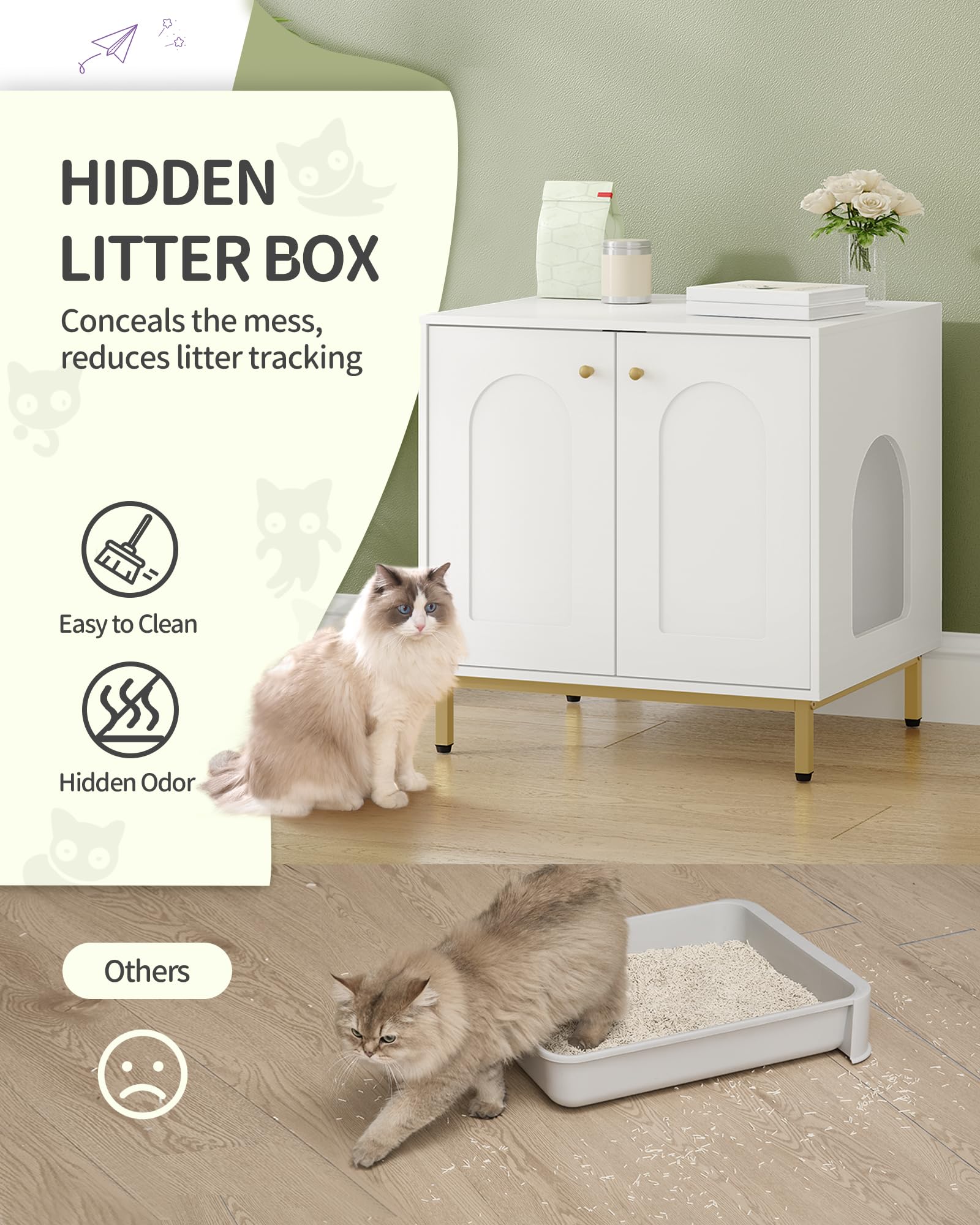 Hzuaneri Cat Litter Box Enclosure, Hidden Litter Box Furniture Cabinet, Wooden Indoor Cat House, Side End Table, Living Room, Be