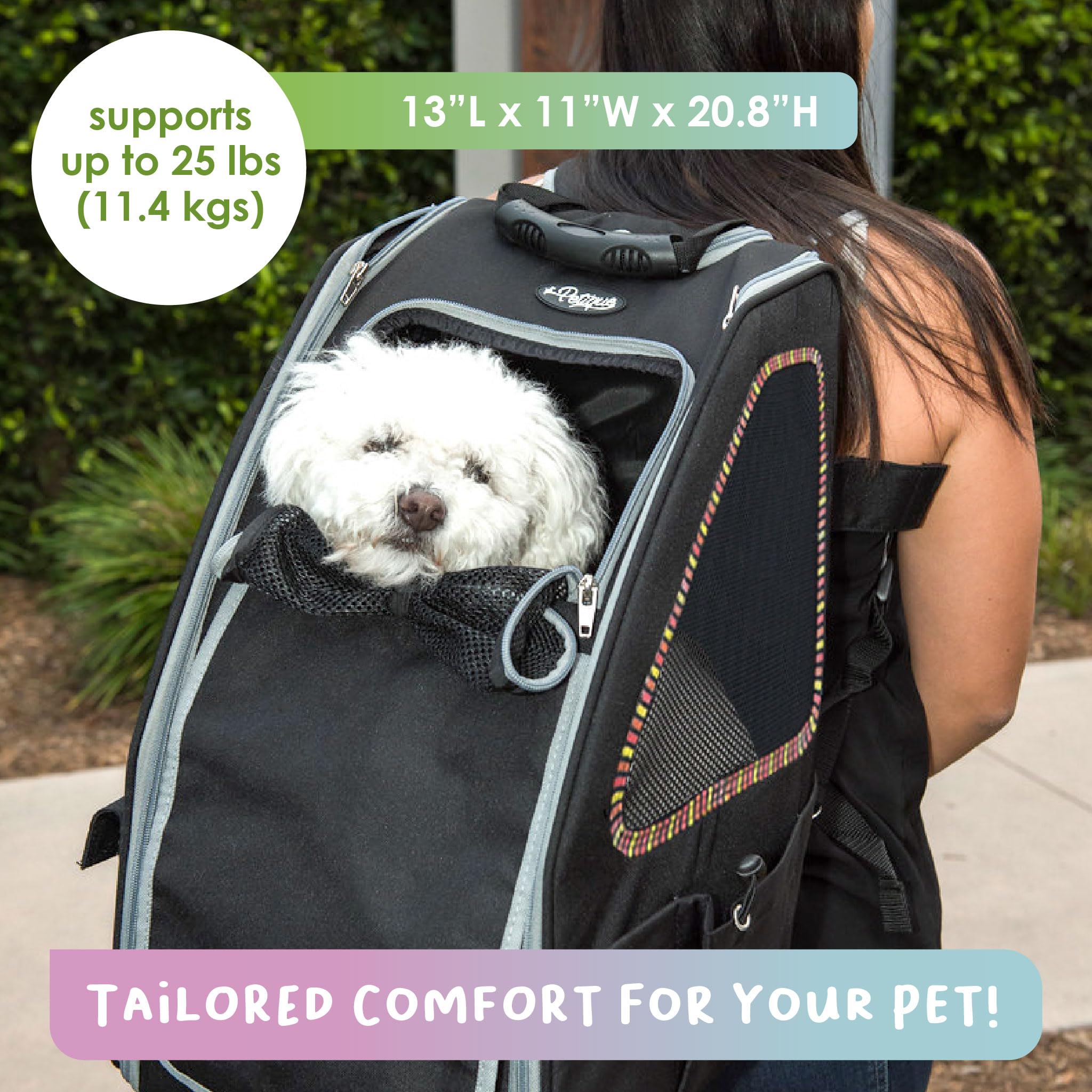 Petique 5-In-1 Pet Carrier, Features: Rolling, Top Handle, Backpack, Luggage Attachment, Car Seat All In One For Small To Medium Dog, Cat, Bunny, Supports Pets Up To 25Lbs - Sunset Strip