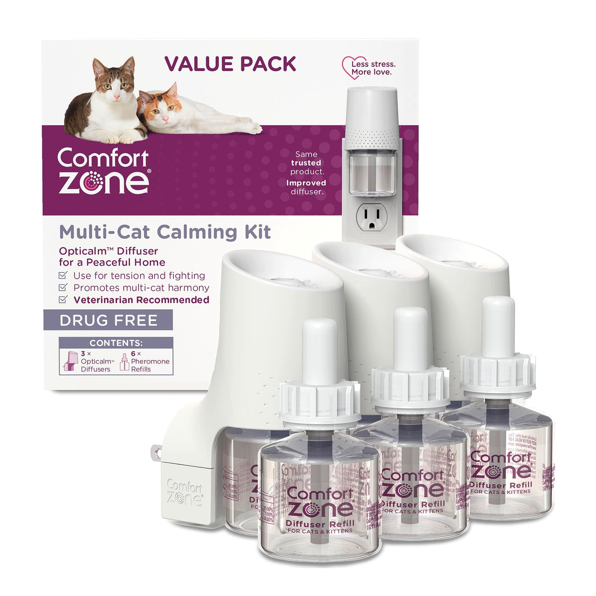 Comfort Zone Multi Cat Calming Diffuser: 3 Pheromone Diffusers & 6 Refills