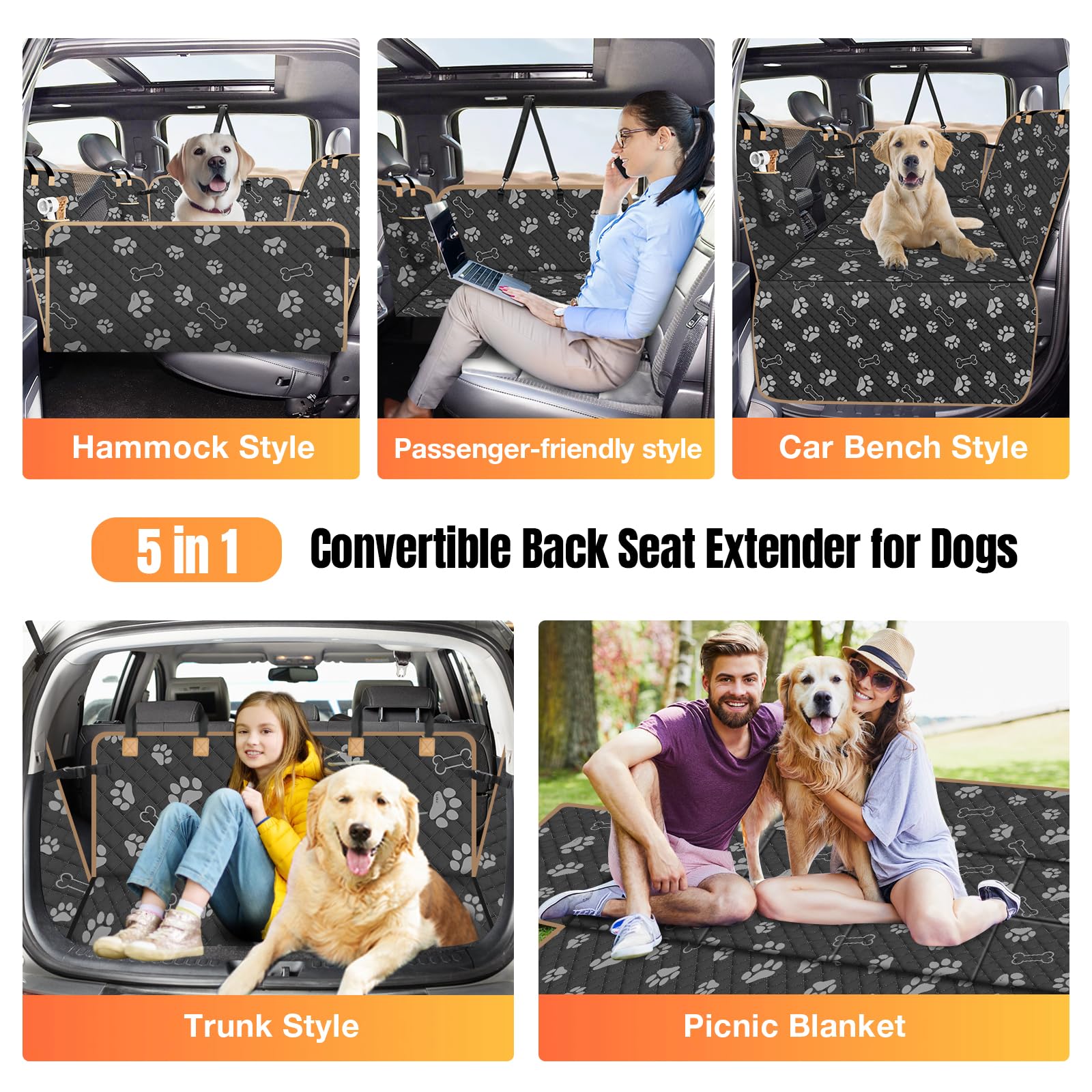 Lekespring Dog Car Seat Cover For Back Seat, Larger Dog Car Bed Cover With Strong Bottom, Car Back Seat Extender Hammock For Ful