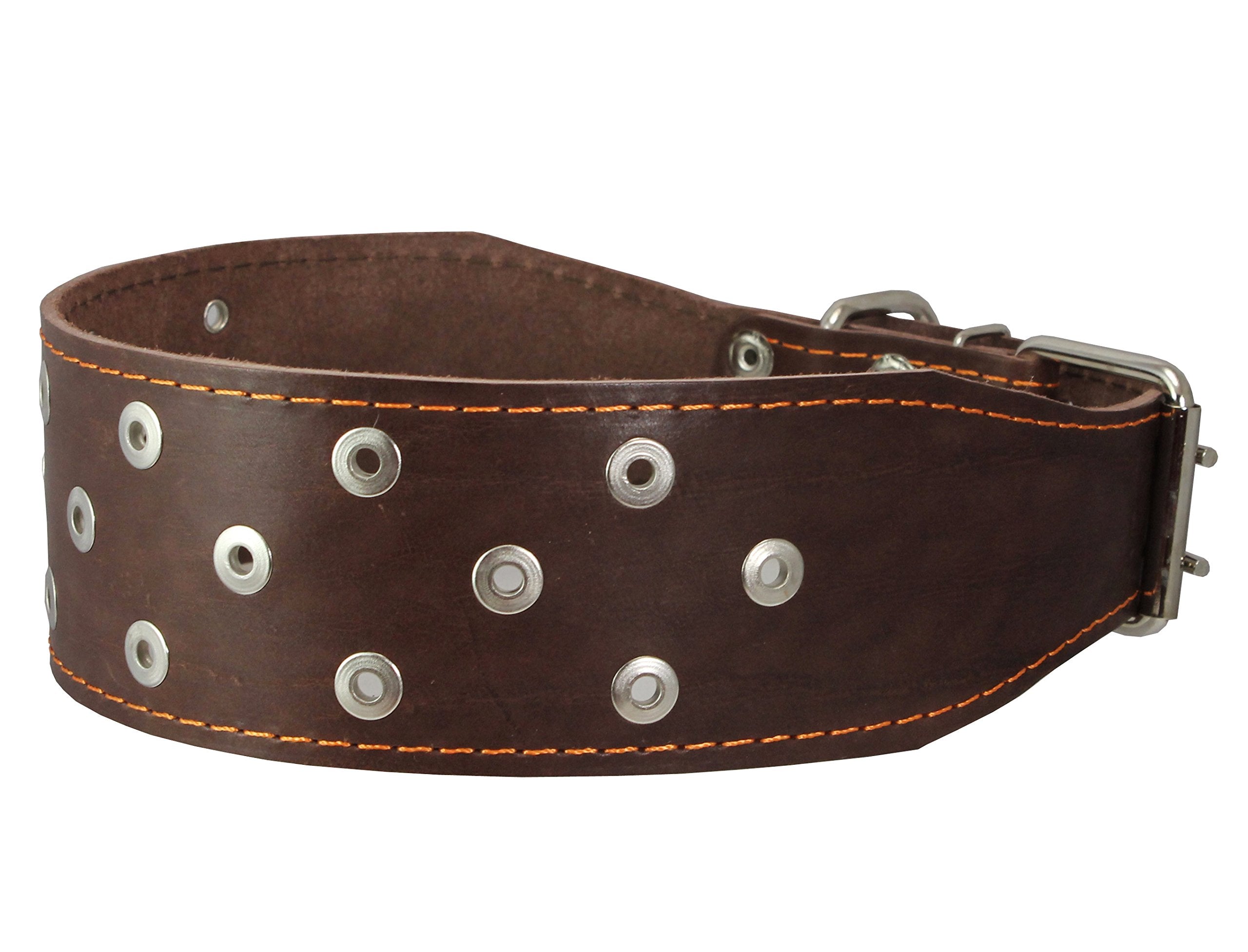 Dogs My Love 3' Extra Wide Heavy Duty Genuine Leather Studded Brown Leather Collar. Fits 20'-24.5' Neck. For Large Breeds - Rottweiler, Pitbull
