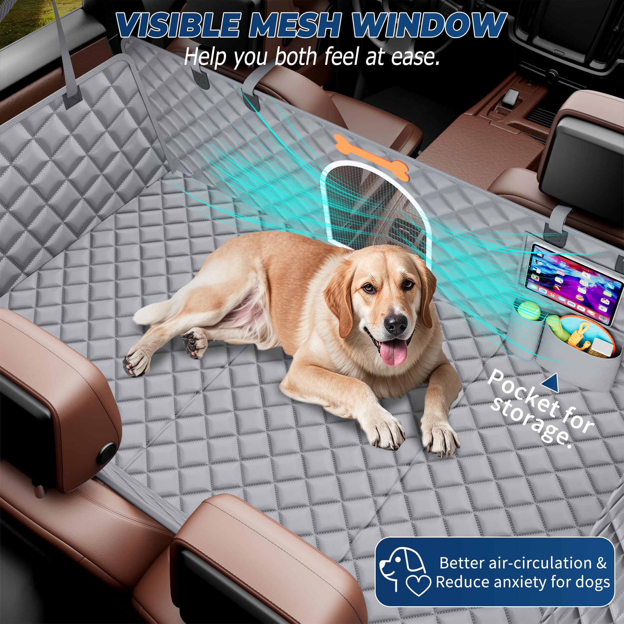 Xxl Dog Car Seat Cover For Back Seat Hard Bottom, Truck Pet Back Seat Extender, 100% Waterproof&Scratchproof Backseat Protector,