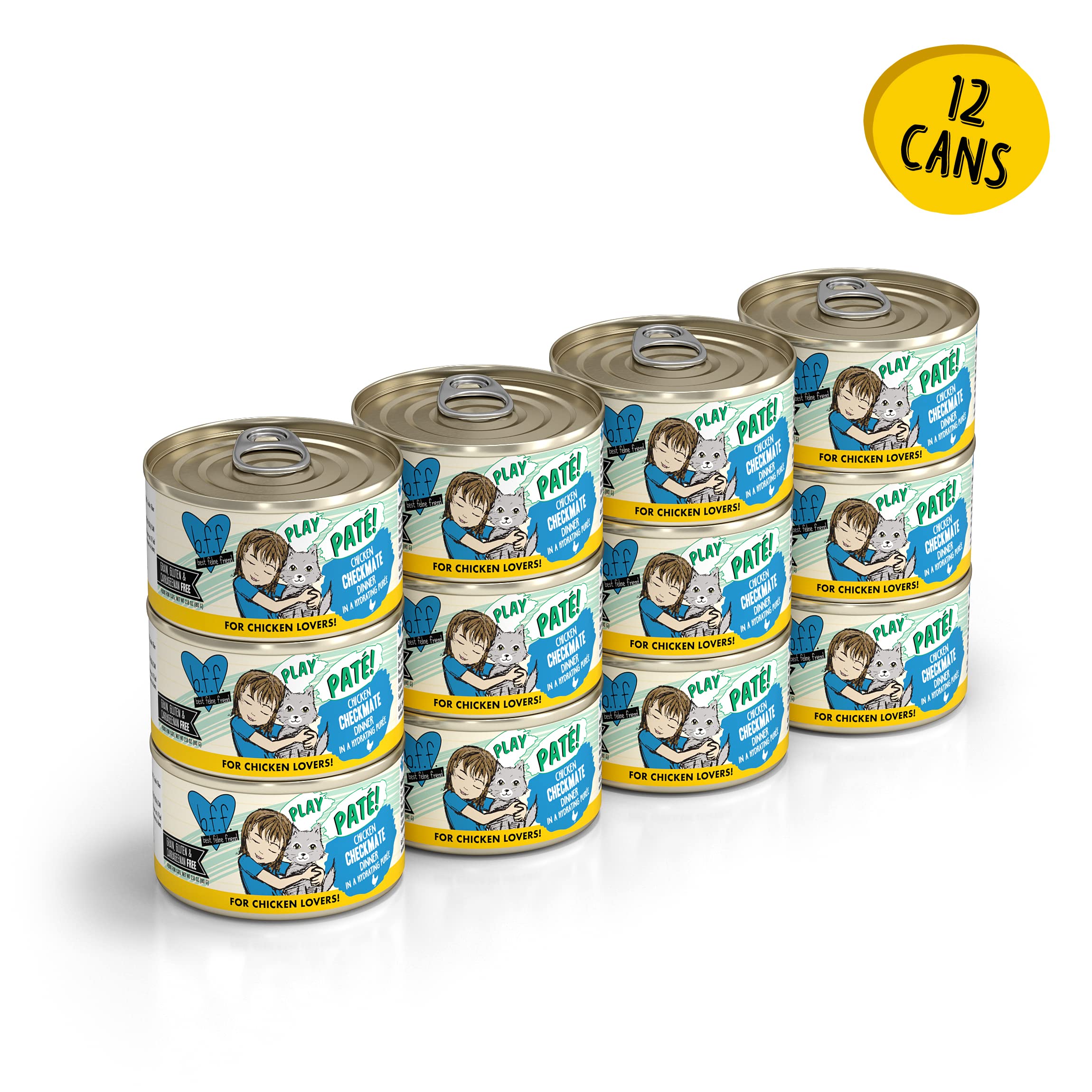 Weruva B.F.F. Play - Best Feline Friend Pat   Lovers, Aw Yeah!, Chicken Checkmate with Chicken, 2.8oz Can (Pack of 12)