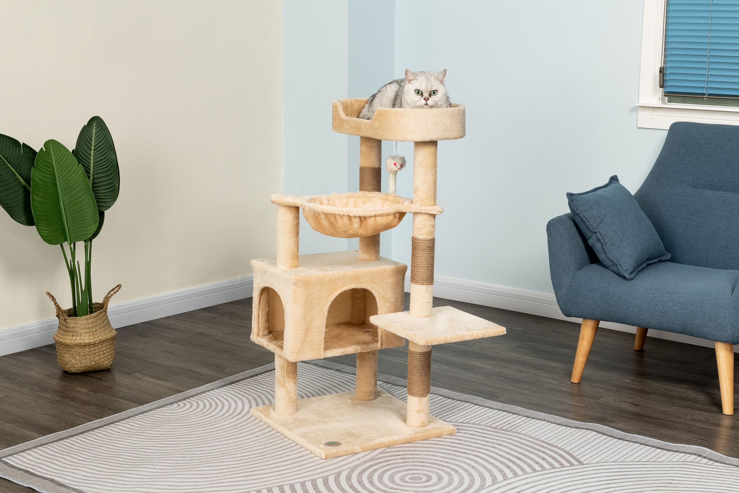 Go Pet Club Everyday Value 37In Cat Tree Tower Cat Condo Comfy Large Perch, Scratching Posts, Dangling Mouse And Hammock, Cat Pl