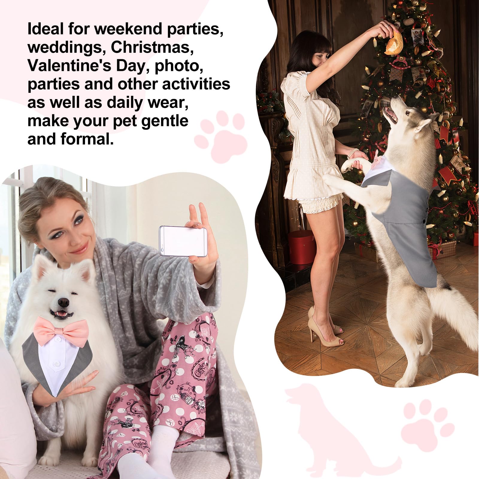 Weewooday Dog Tuxedo And Bandana Set Dogs Formal Tuxedo Pet Wedding Party Suit Wedding Bow Tie Shirt For Christmas Halloween Bir