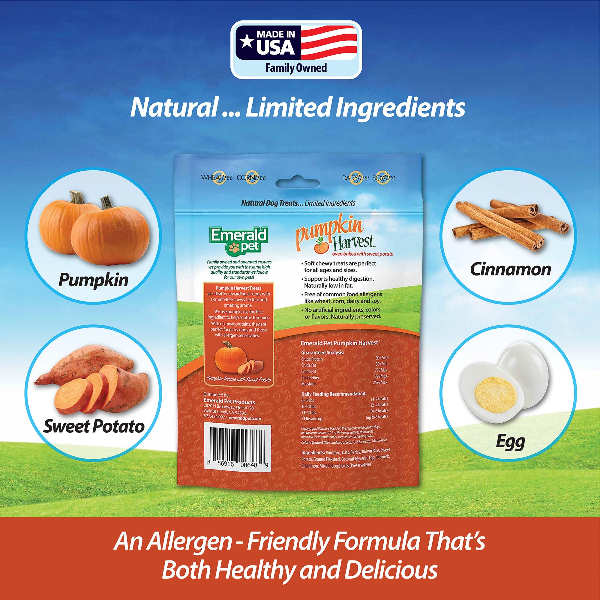 Emerald Pet Pumpkin Harvest Pumpkin Dog Treats - Low-Fat Chewy Natural Dog Treats with Pumpkin for Digestive Health - Meat Free,