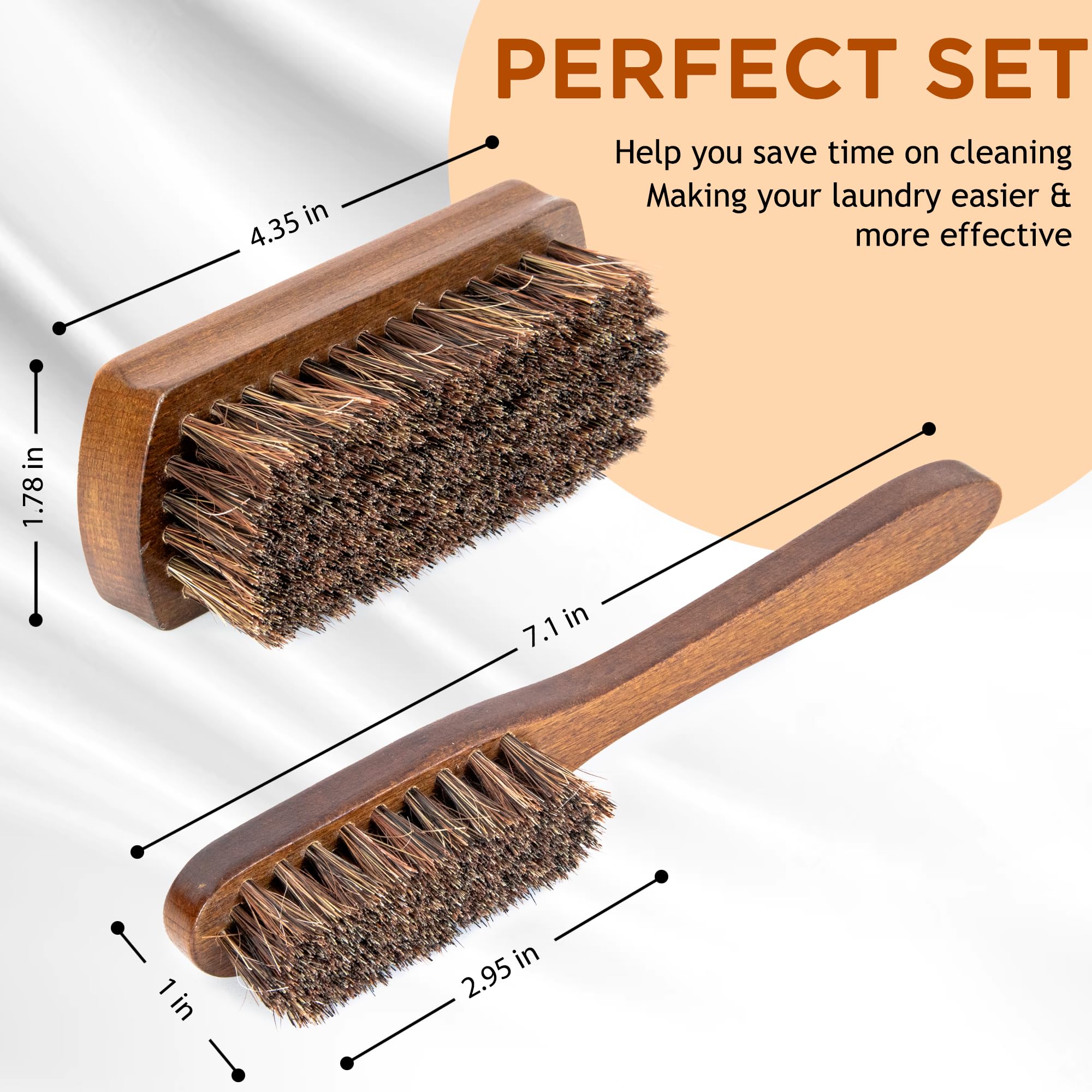 Horsehair Laundry Stain Brushes Set 2Pcs By Takavu, Natural Soft Bristle For Scrubbing Out Tough Stains On Delicate Fabrics Knit