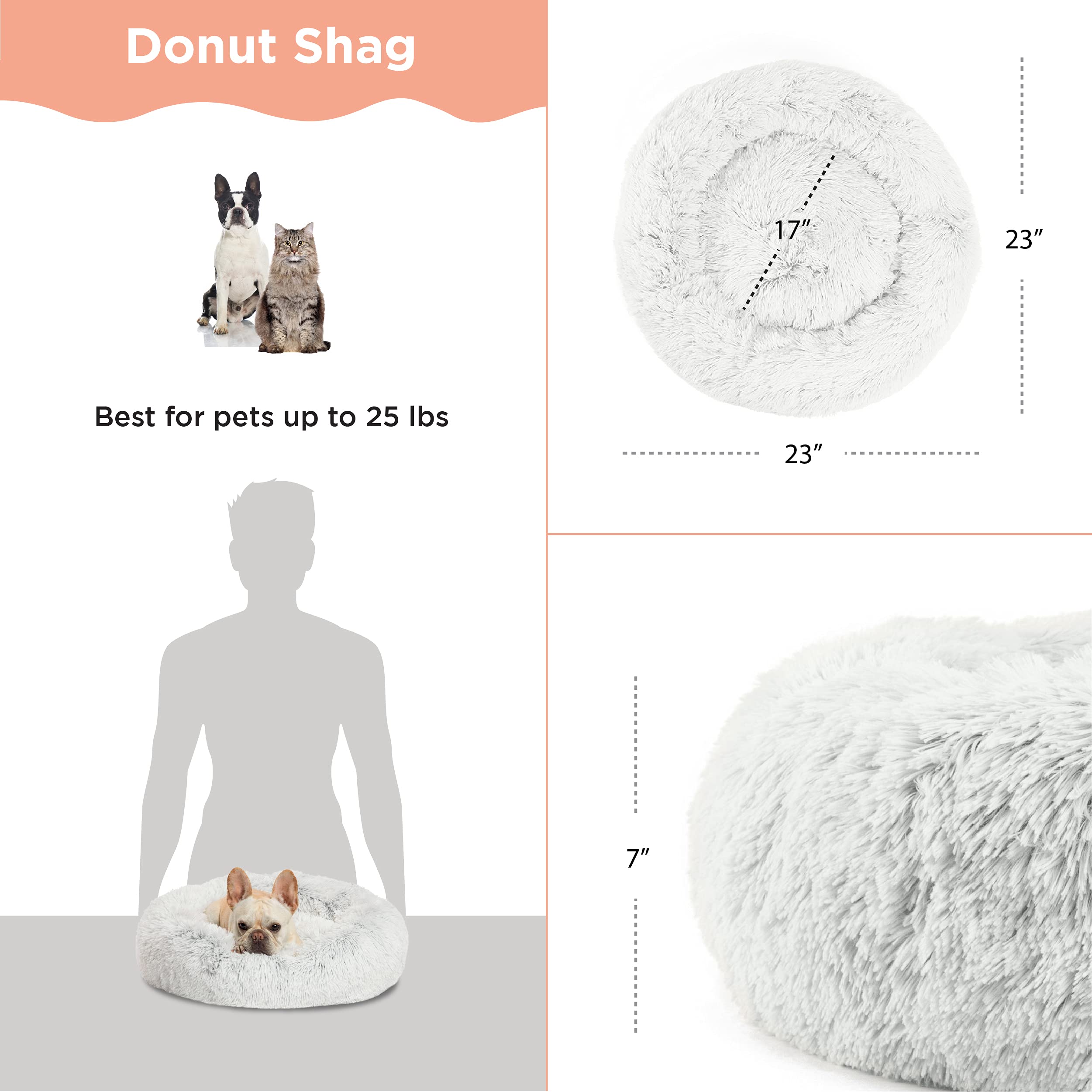 Best Friends By Sheri The Original Calming Donut Cat And Dog Bed In Shag Fur Frost, Small 23X23