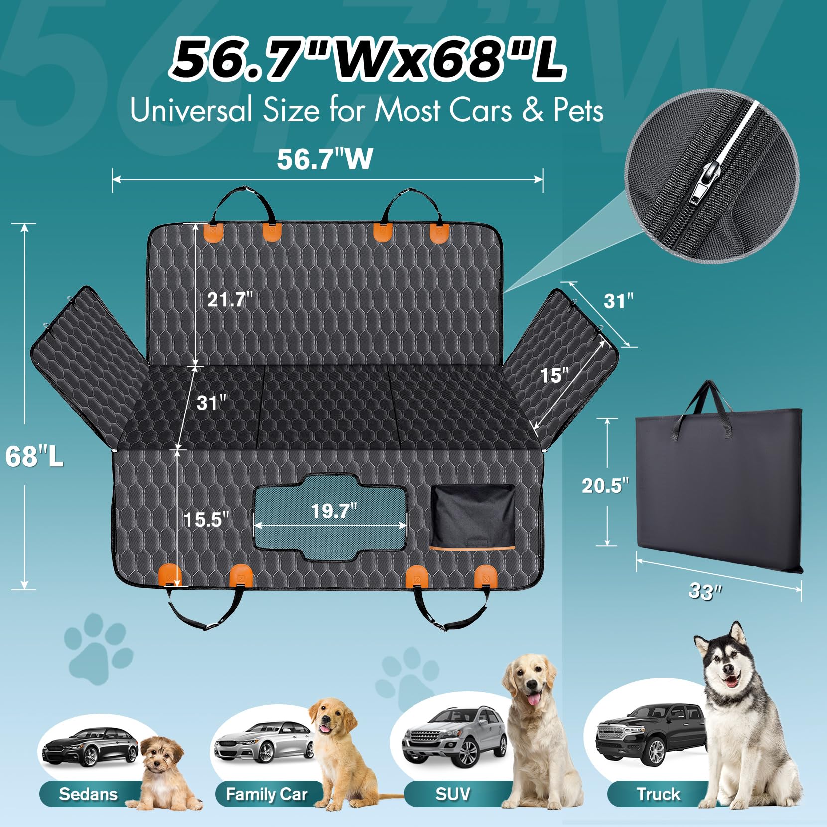 Chumajor Xl Back Seat Extender For Dogs-Supports 400Lb,Waterproof Dog Car Seat Cover Hard Bottom-Detachable,600D Heavy Duty Scra