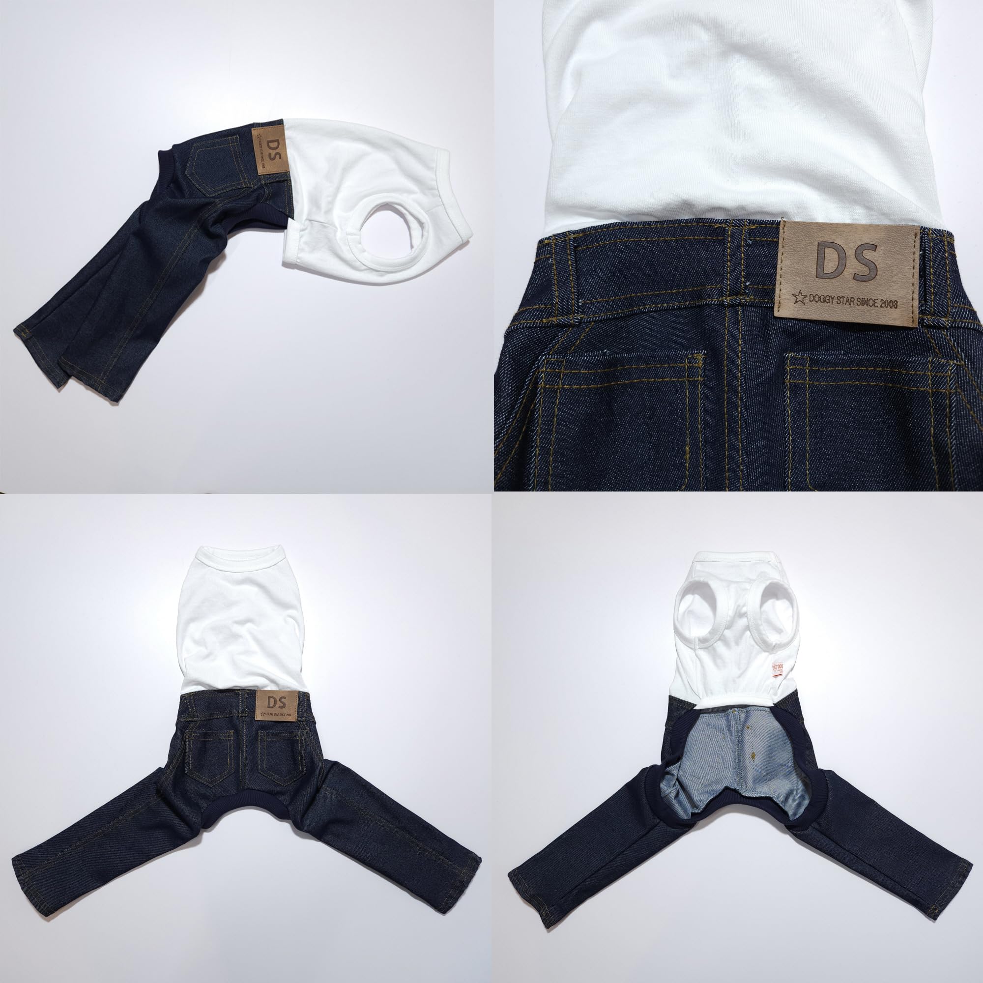 D Doggy Star Italian Greyhound Clothes Sleeveless Jeans Onesie Outfit Whippet For Dog Coat (3Xl,Blue Jean)