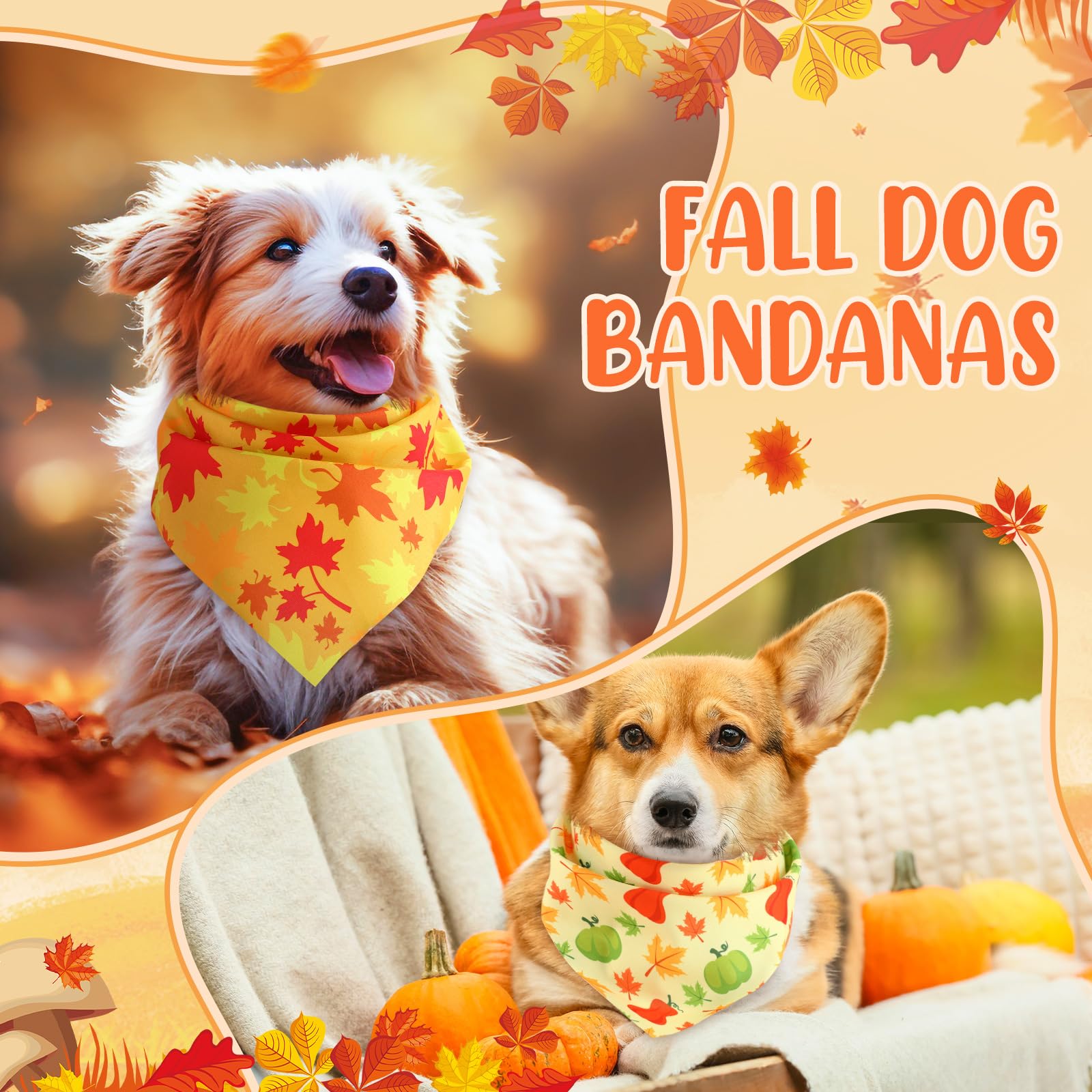 Preboun 50 Pcs Fall Thanksgiving Dog Bandana Bulk Pumpkin Maple Leaves Bandana for Dogs Triangle Kerchief Bib Scarf for Pets Cos