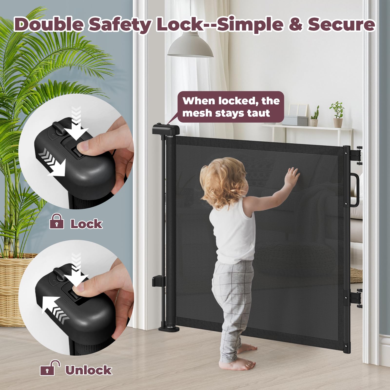 Cideny 76 Retractable Baby Gates Extra Wide, Mesh Long Dog Gate for Wide Openings, Indoor Outdoor Stair Gate for Doorways Hall