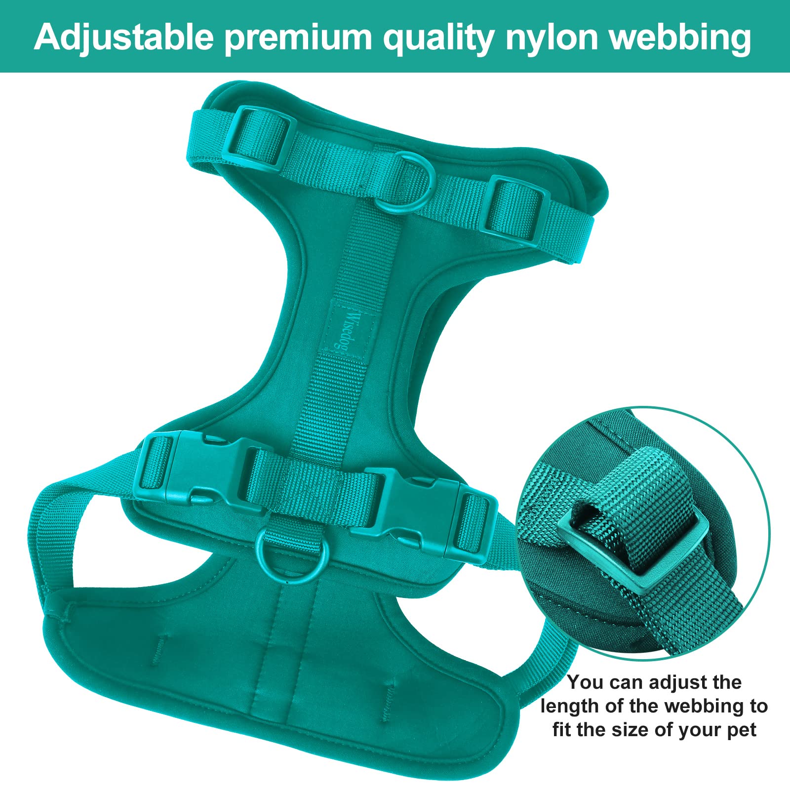 Wisedog No Pull Lightweight Dog Vest Harness With Soft And Comfortable Cushion, Breathable Mesh, For Small Medium Large Dogs Walking (S(Neck: 9.84'-14.17';Chest: 14.17'-22.05'), Emerald Green)