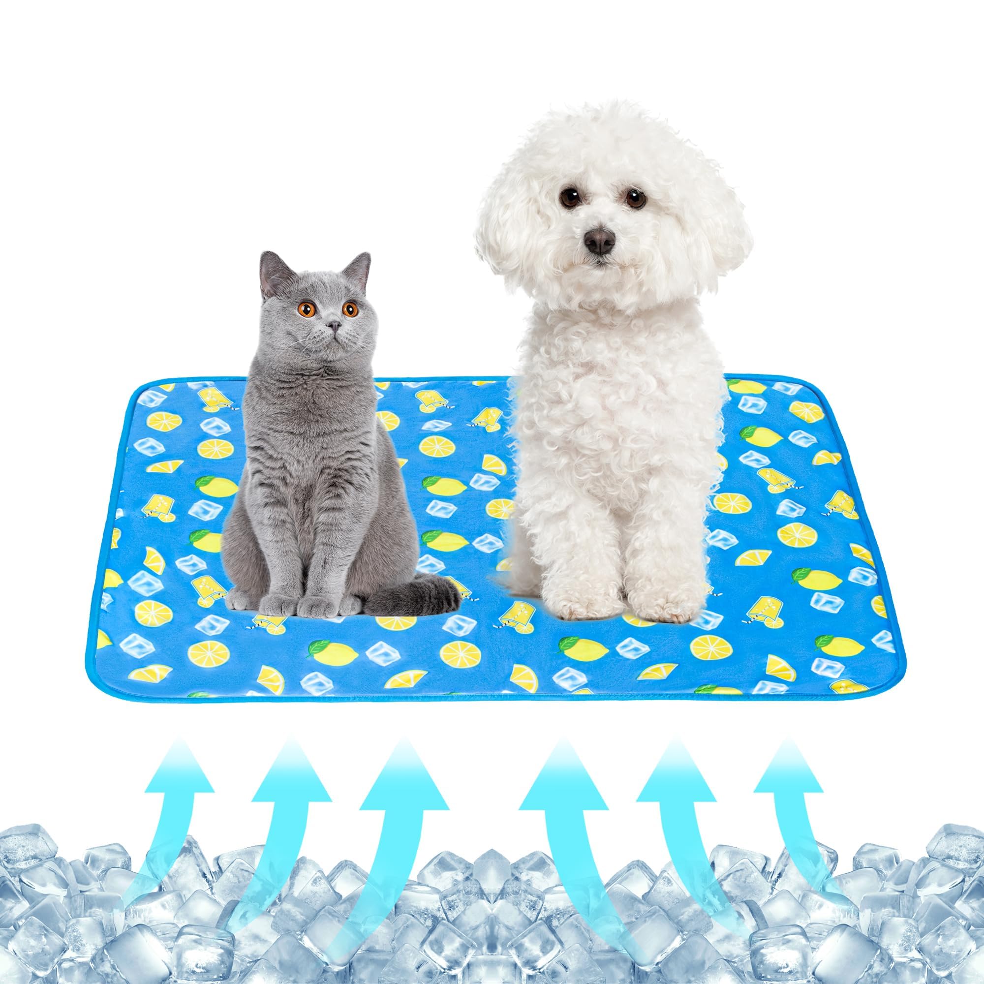 Nacoco Summer Pet Cooling Mat - Cat Dog Cushion Pad Sleeping Cool Lemon Comfortable Soft For Pets Kids And Adults (Dark Blue Lem