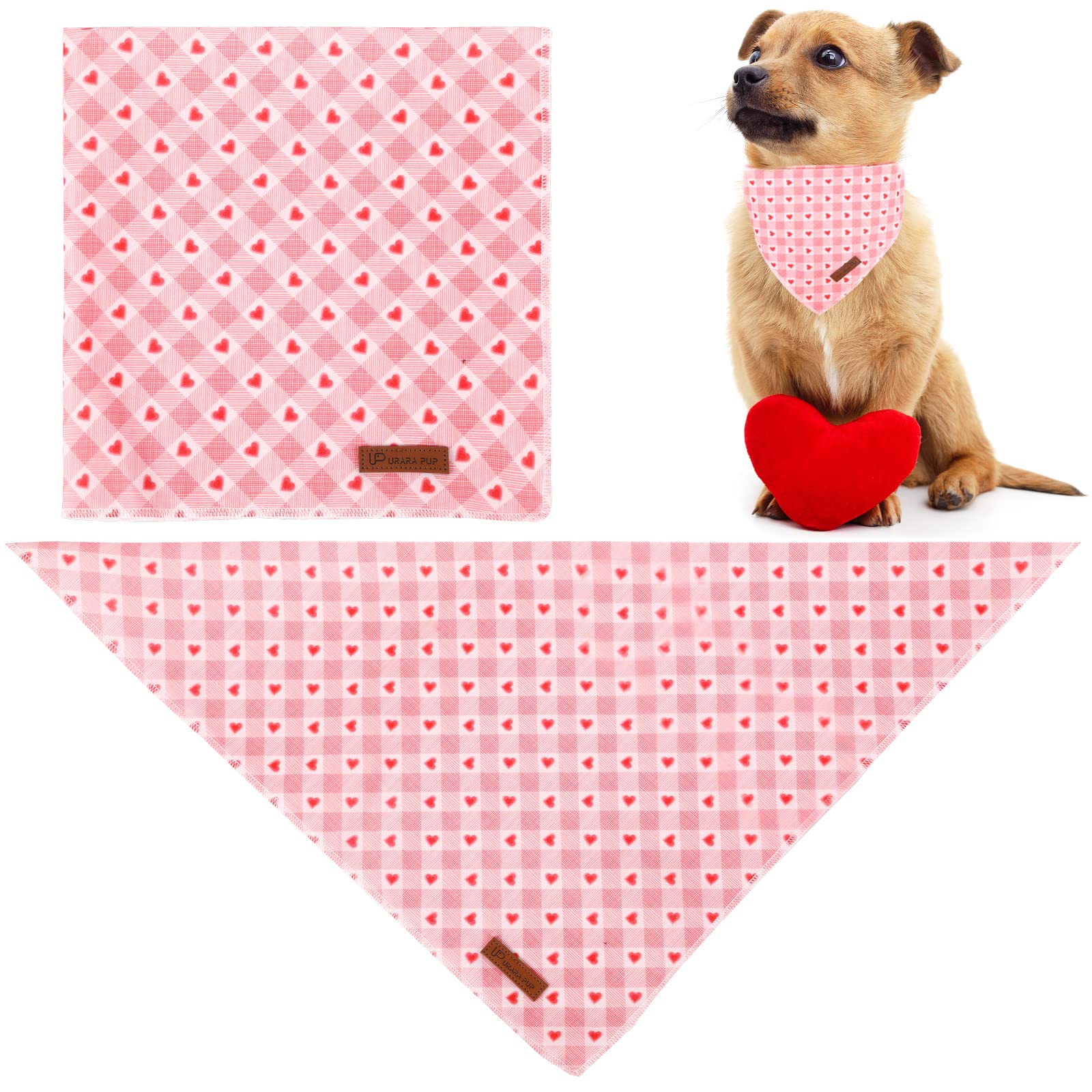 Up Urara Pup Valentine’S Day Dog Bandana, Valentine Triangle Bid Scarf For Girl Boy Medium Large Dogs, Adorable Puppy Wedding & Valentine’S Day Bandana, Cute Soft Cotton Pet Kerchief