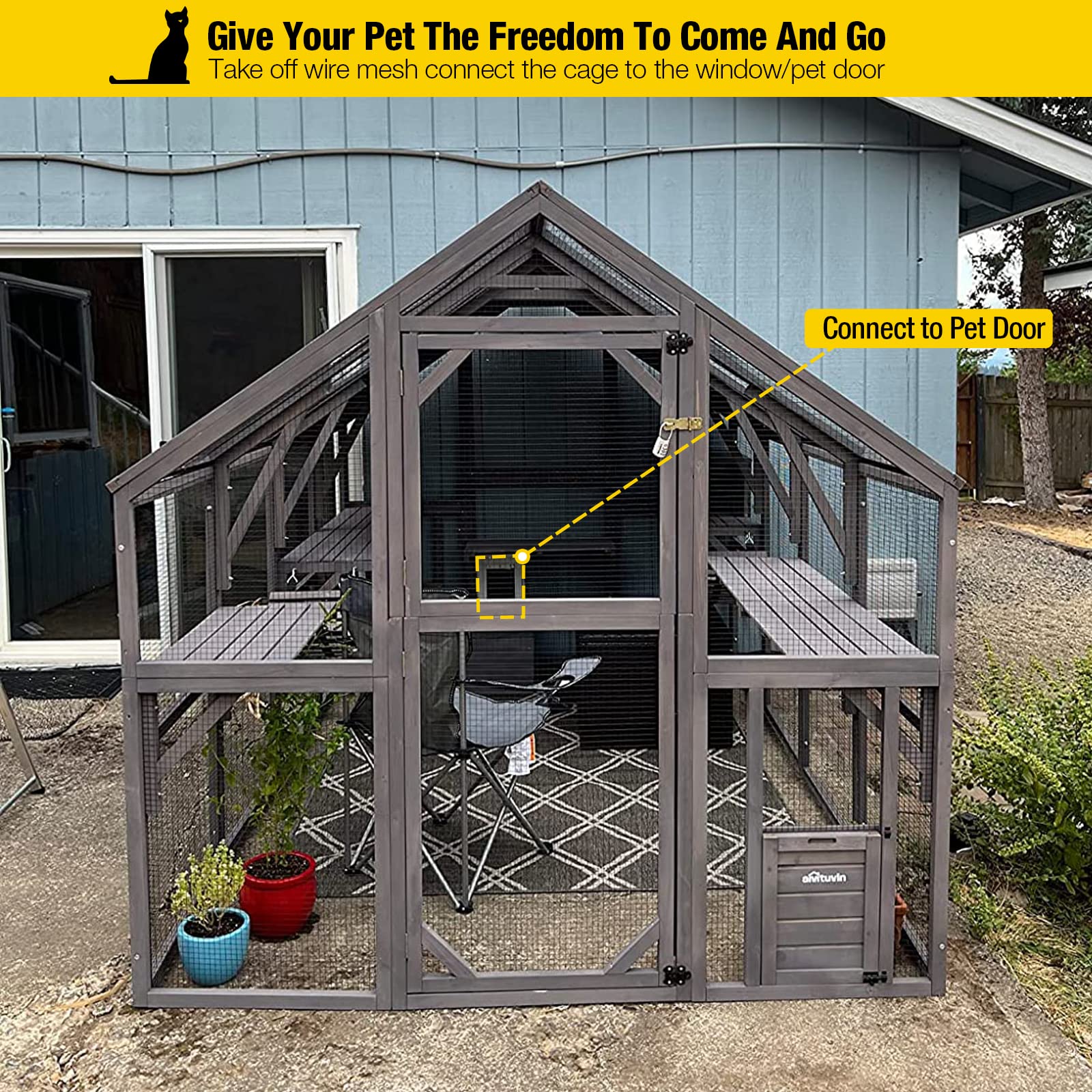 Aivituvin Cat House Outdoor Catio Kitty Enclosure With Super Large Enter Door,Wooden Cat Cage Condo Indoor Playpen With Platform