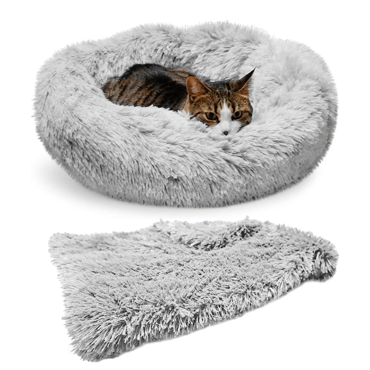 Whiskers & Friends Pet Bed Mat, Small Dogs & Cats Bed, Plush Faux Fur, Round, 23X23X7 Inches, 25 Lbs Weight Capacity, Orthopedic