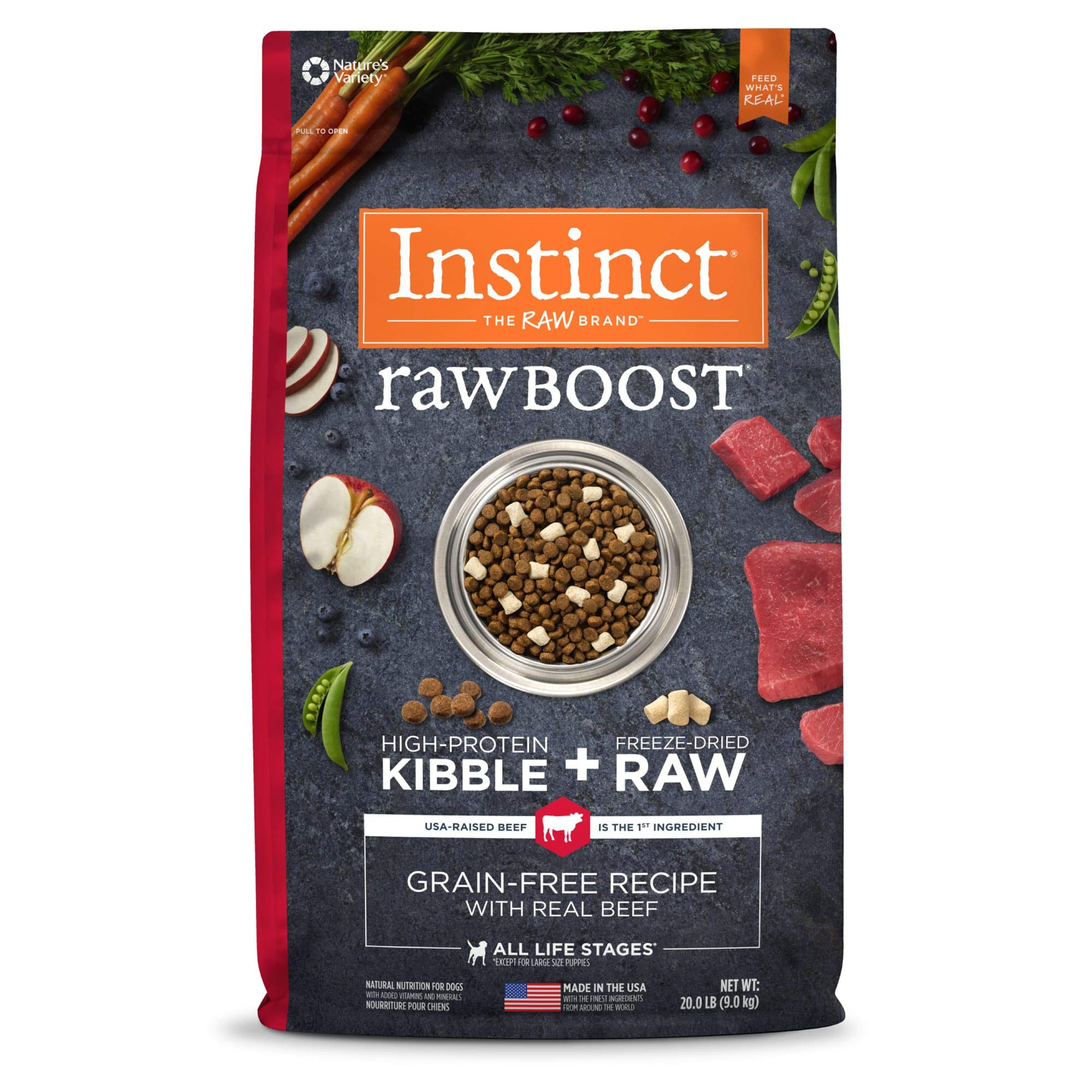 Instinct Raw Boost Grain Free Recipe with Real Beef Natural Dry Dog Food, 20 lb. Bag