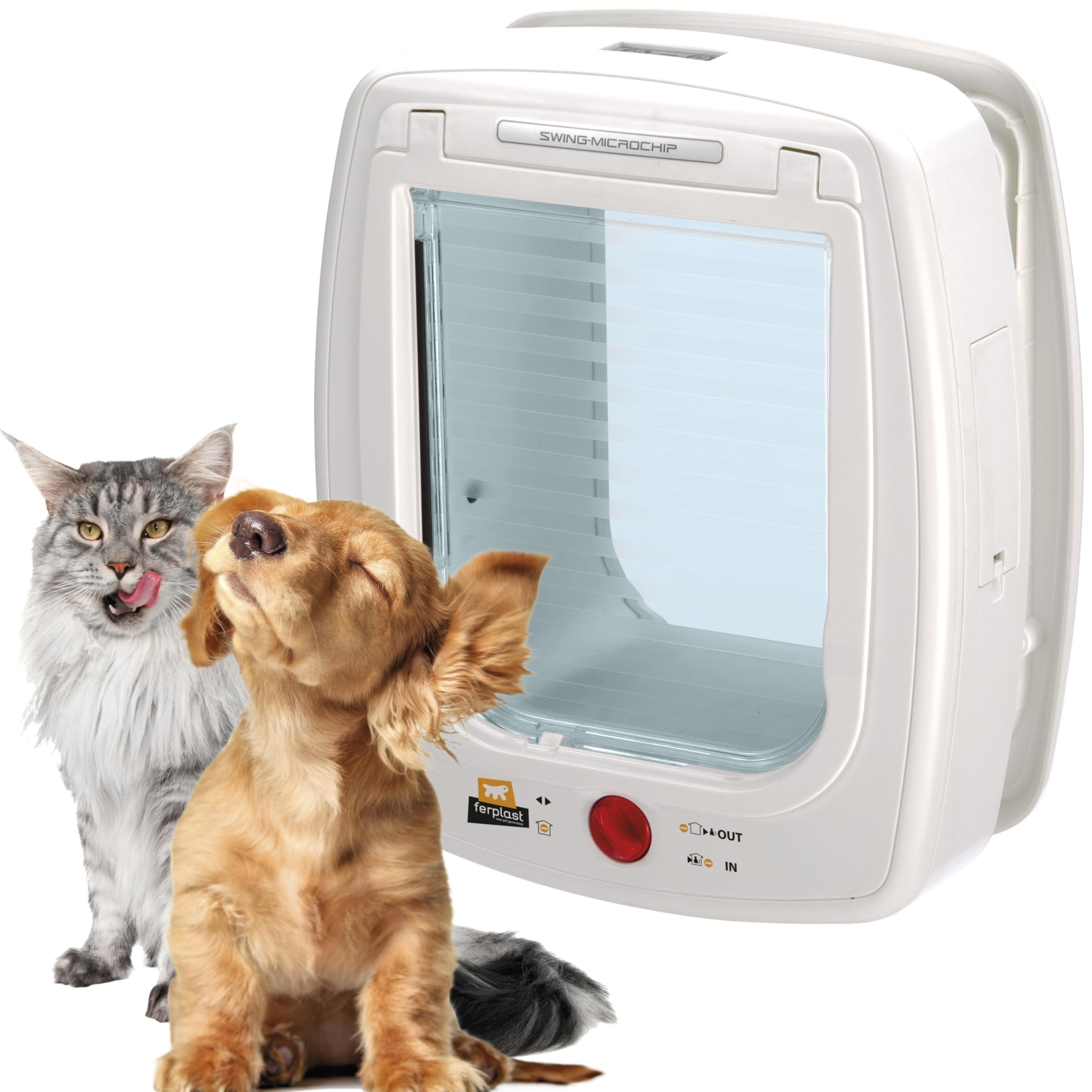 Ferplast Cat Flap with Microchip Swing Microchip Large Door for Big Cats and Small Dogs, 4-Way controllable Entry and exit, Coll